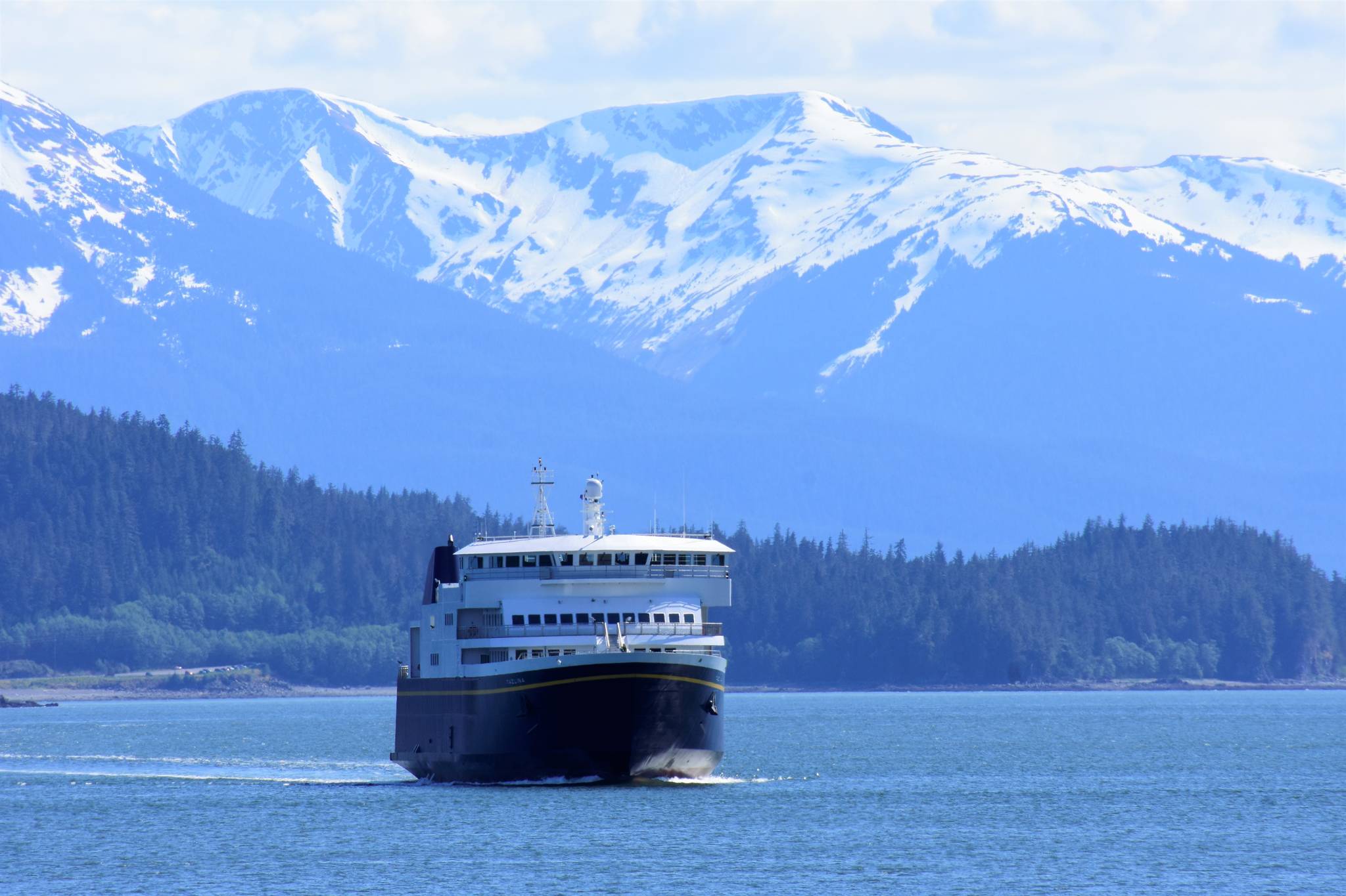 The M/V Tazlina arrives in Juneau on Saturday, May 16, 2020. A group of passengers traveling from Hoonah were denied their return journey May 29, forcing them to make alternate travel plans. Hoonah’s mayor says the incident was upsetting for many in the community, who rely on being able to come to Juneau for groceries and medical appointments. (Peter Segall | Juneau Empire)