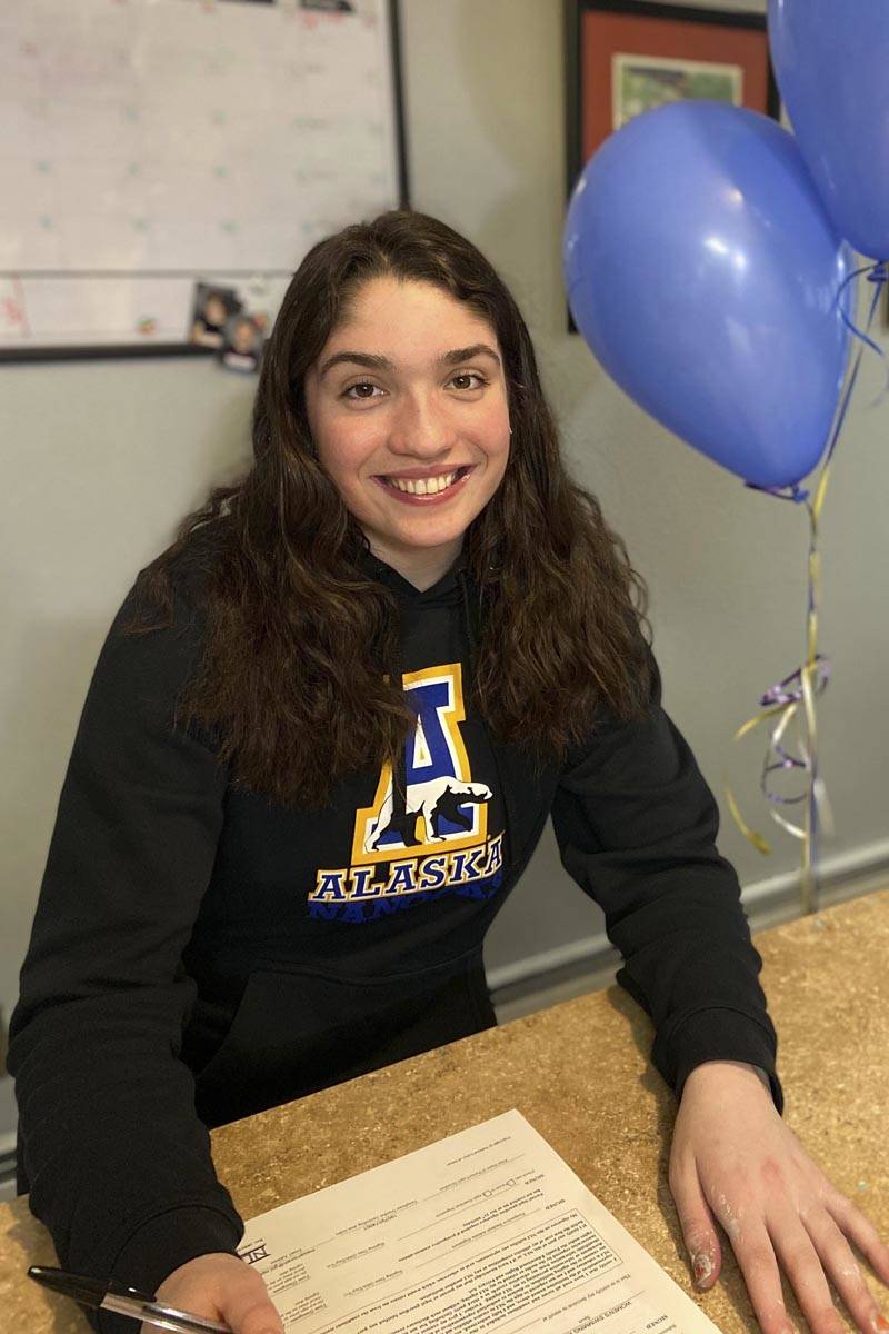 Mesa Moran, a Juneau-Douglas High School: Yadaa.at Kalé graduate, will be swimming for the University of Alaska- Fairbanks in the fall, signing with the school’s team this spring. (Courtesy photo | Mesa Moran)