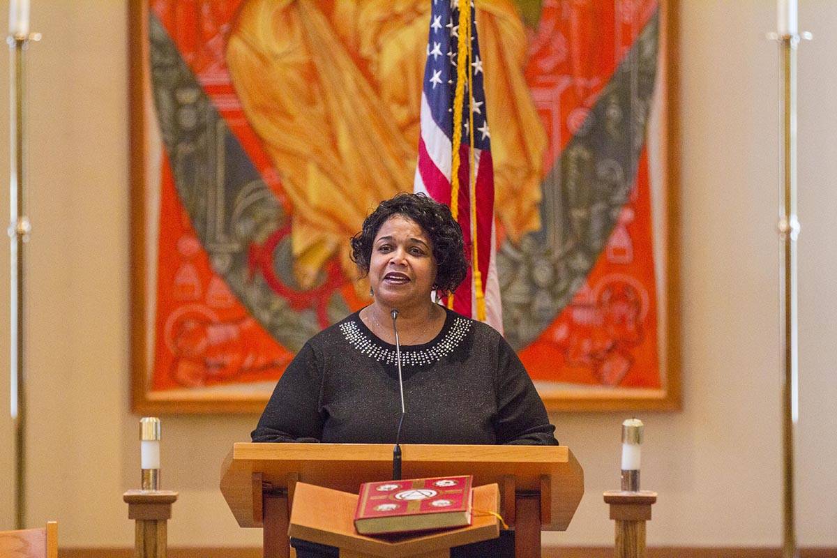 Sherry Patterson, president of the Black Awareness Association, Juneau, speaks during a Martin Luther King Jr. Day community celebration held at St. Paul’s Catholic Church on Jan. 20, 2020. Patterson is one of many who raised their voice following the death of George Floyd in police custody. (Michael S. Lockett | Juneau Empire)