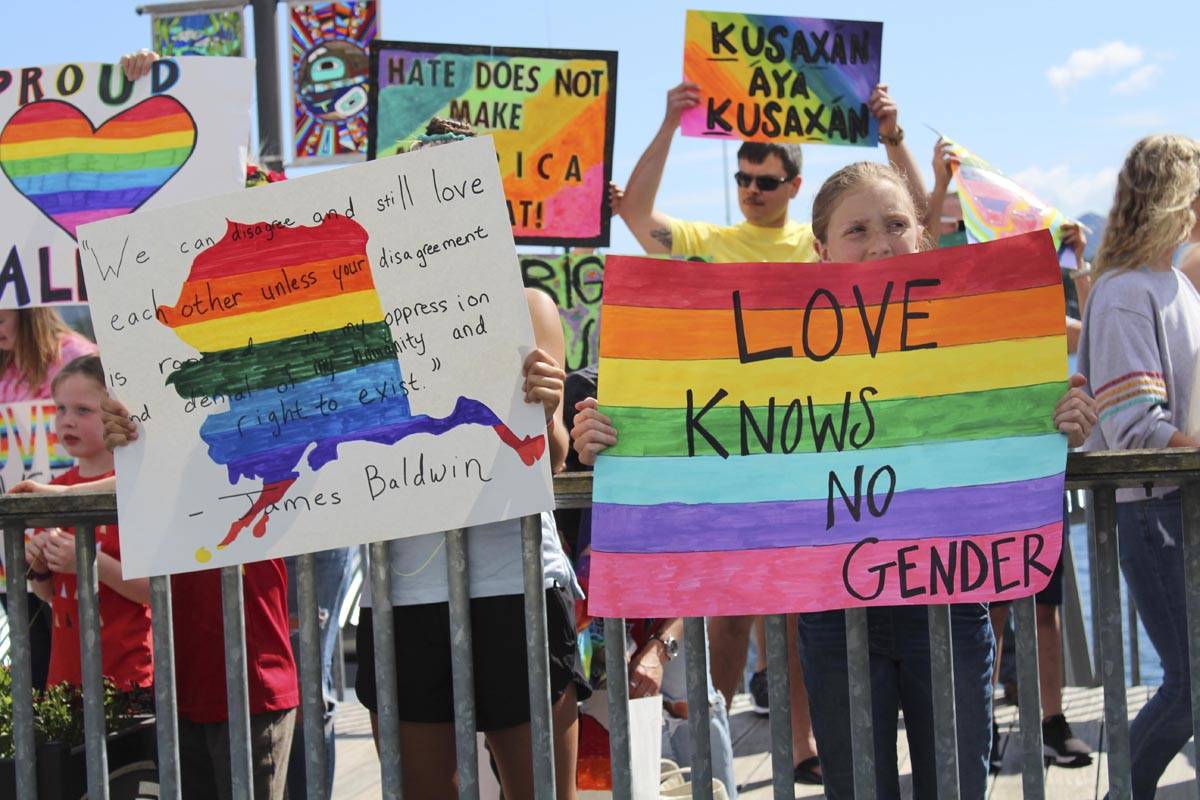 Ketchikan residents turn out to show support to the LGBTQ community after a florist refused service to a gay couple on June 5, 2020. (Courtesy photo | Tommy Varela)