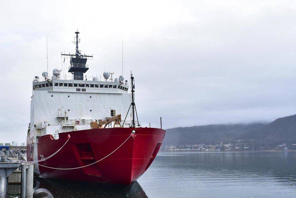 The USCGC Healy, the Coast Guard’s only medium icebreaker, lies moored to the pier in Juneau as it returns to Seattle at the end of deployment, Oct. 27, 2019. The Healy is one of two U.S. icebreakers, but perhaps that will change, as a White House memorandum directs the government to look at options for expanding the icebreaker fleet. (Peter Segall | Juneau Empire)