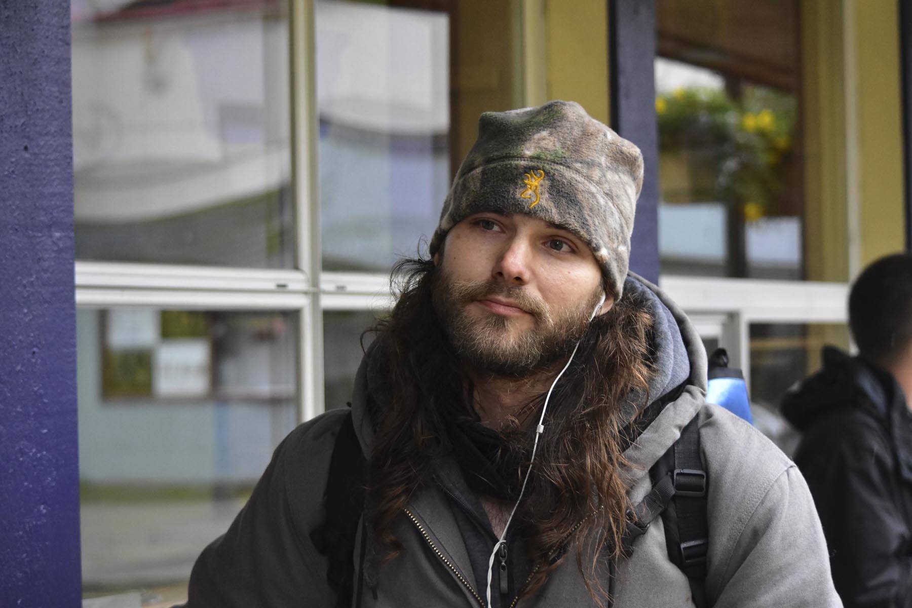 Steve Kissack pauses while eating dinner outside the Glory Hall, June 25, 2020. Executive Director Mariya Lovishchuk said that the Glory Hall as the sole source of food for many is leading to friction with downtown residents and businesses, and supports the Juneau Cares program, a program that pays local restaurants to help feed the homeless or food-insecure. (Juneau Empire | Peter Segall)