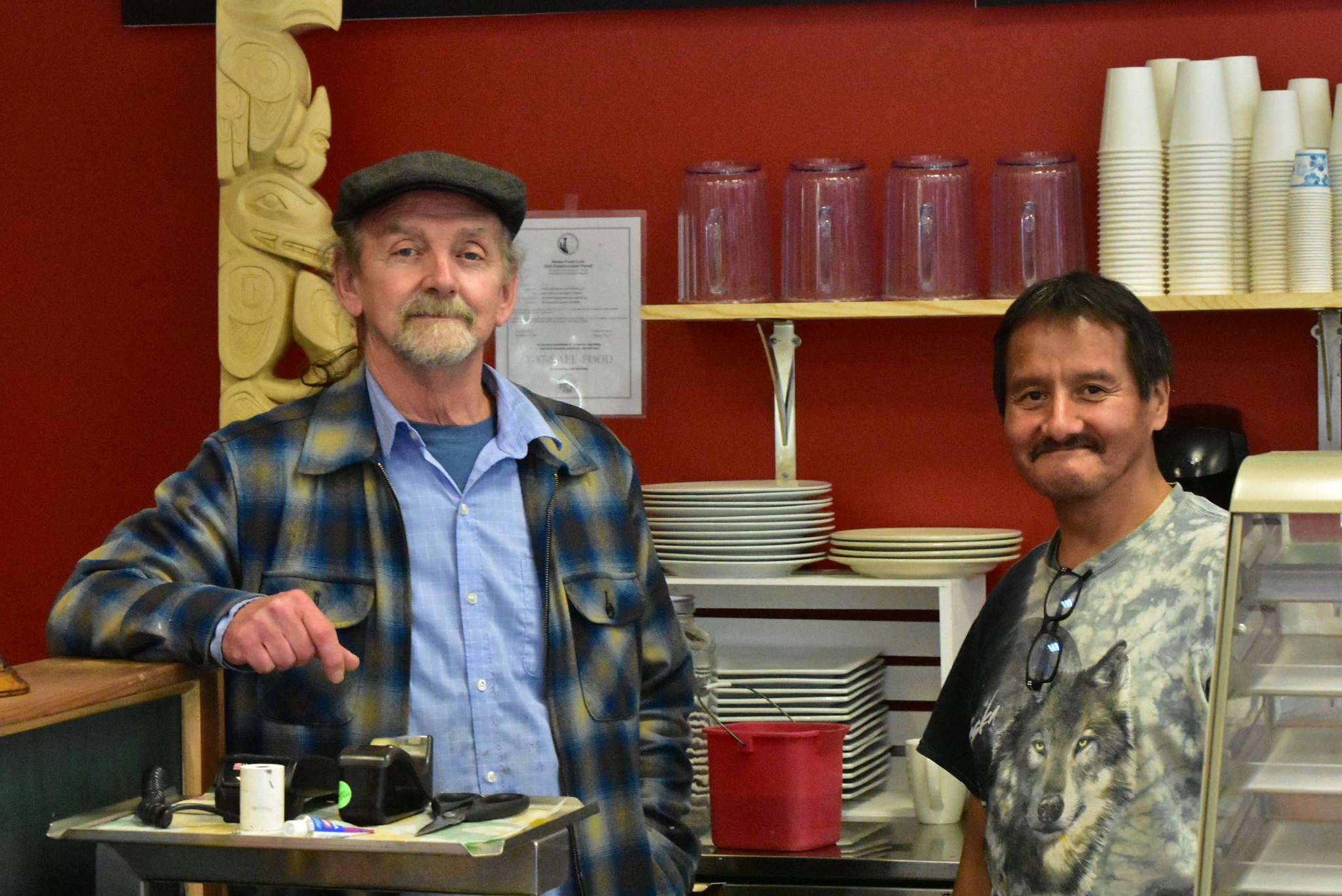 Don Morgan, left and Speedy James are co-owners of a new restaurant in downtown Juneau. They understand they’re taking a gamble opening during a pandemic, but Morgan said he hopes he can make it work. Monday, June 27, 2020. (Peter Segall | Juneau Empire)