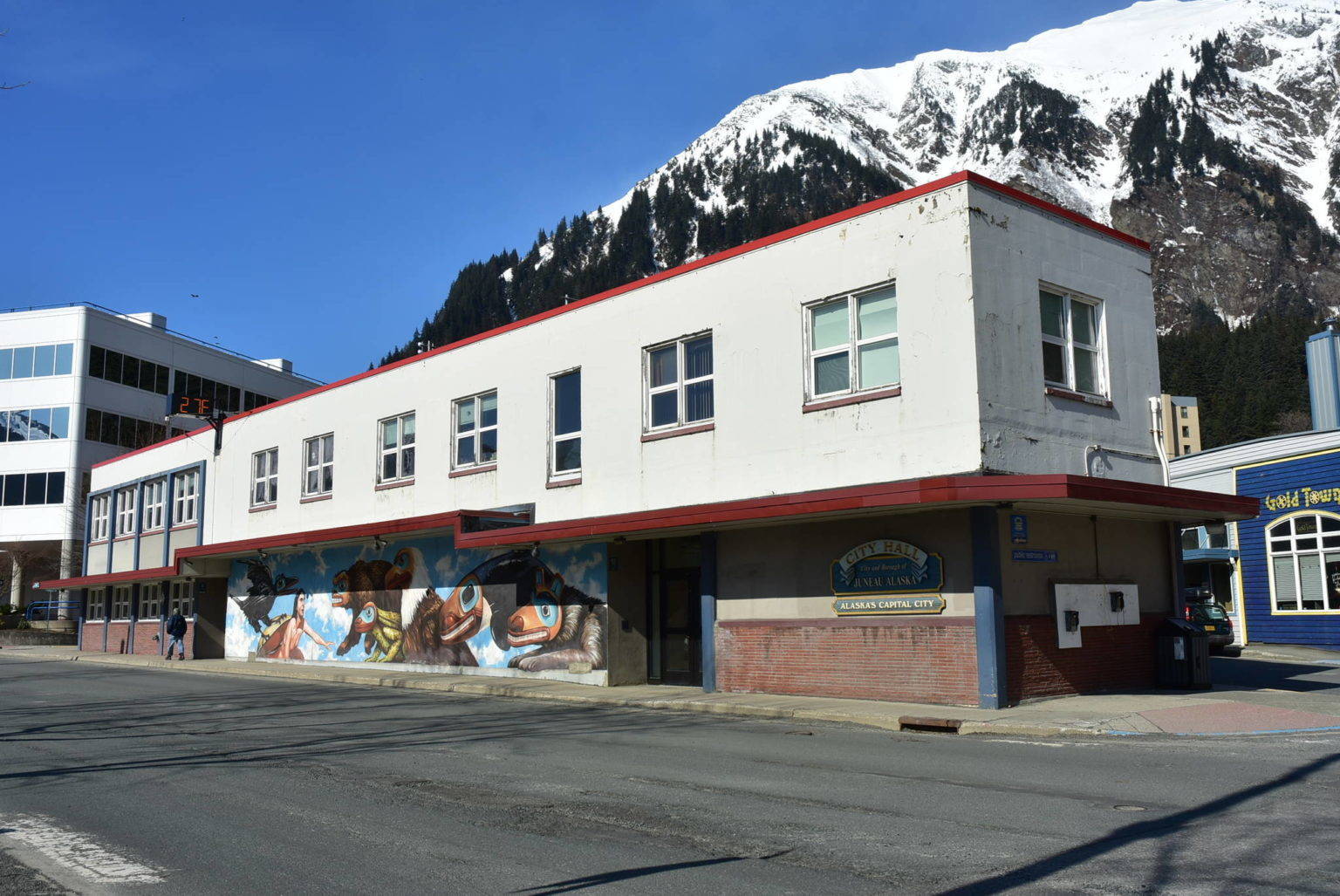 Juneau City Hall on Monday, March 30. The City and Borough of Juneau voted Monday against raising taxes and passed a reduced budget. They also looked at creating a jobs program to do trail maintenance. (Peter Segall | Juneau Empire file)