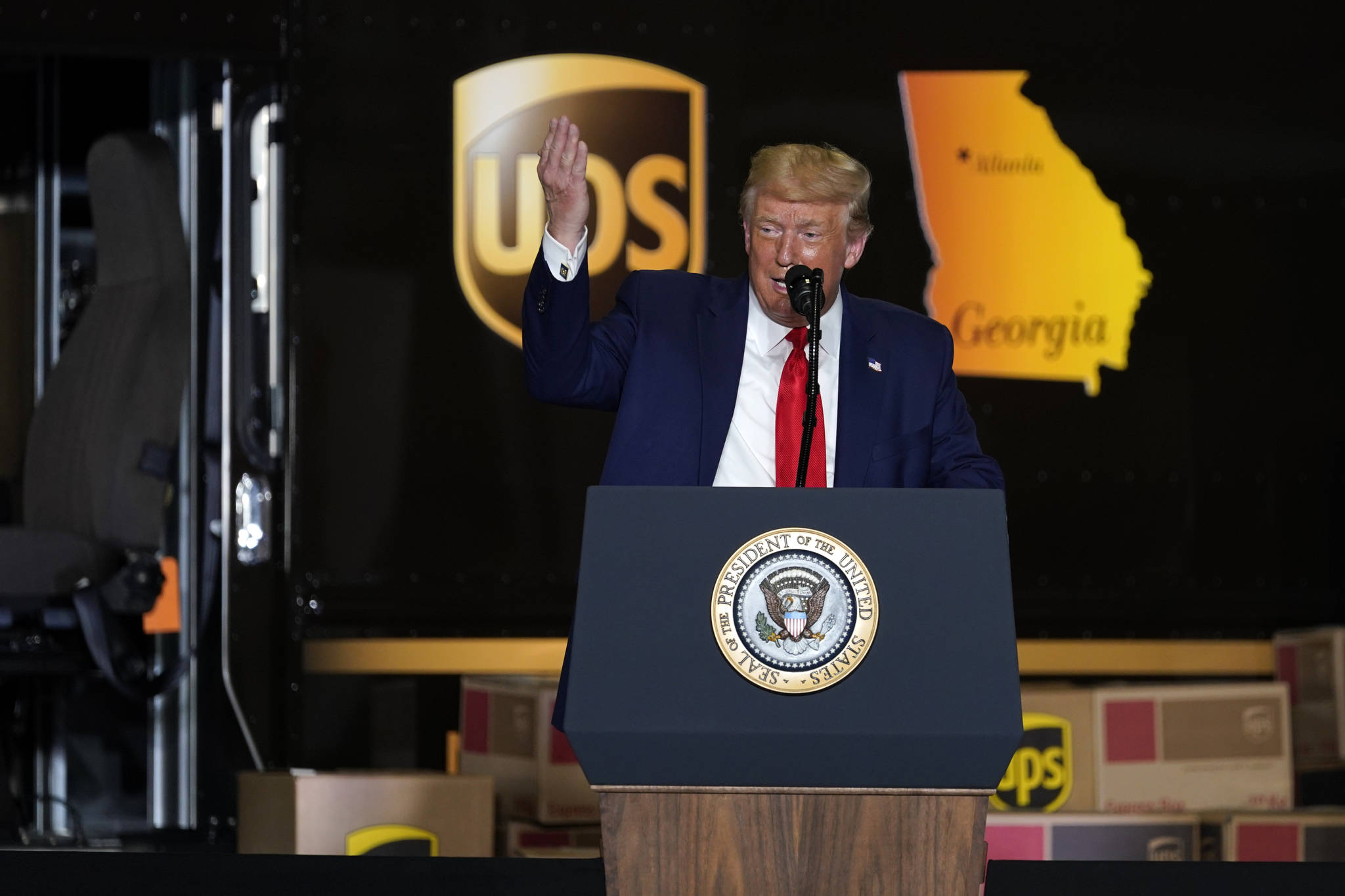 President Donald speaks during an event on American infrastructure at UPS Hapeville Airport Hub, Wednesday, July 15, 2020, in Atlanta. (AP Photo | Evan Vucci)