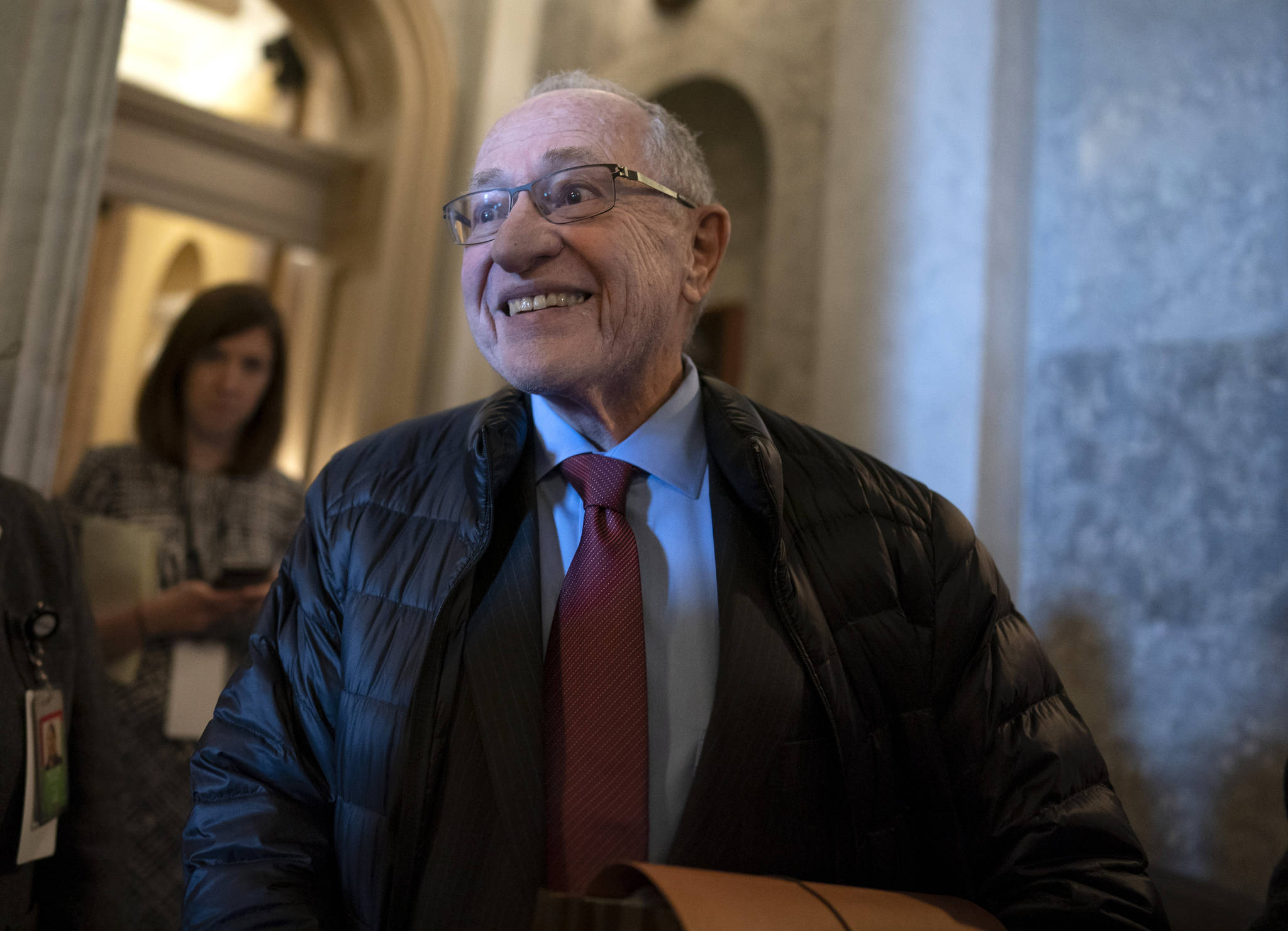 Attorney Alan Dershowitz arrives for the impeachment trial of President Donald Trump at the Capitol in Washington. Some Alaska Bar Association members are objecting to the selection of Dershowitz to give the keynote at this years annual conference. Alaskas Energy Desk say critics point to his ties to Jeffrey Epstein, which causes concern for a state that traditional has high rates of violence toward women. (AP Photo | J. Scott Applewhite, File)