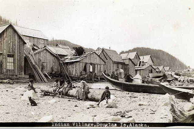 This undated photo from the Alaska State Library Historical Collections taken by Edward DeGroff shows the Douglas Indian Village. (Courtesy Photo | Fromthe Delbert E. Replogle Photograph Collection)