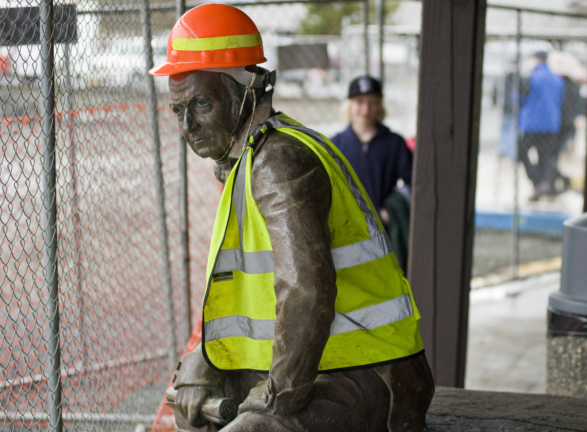 The bronze statue of 19th century Russian America Governor Alexander Baranov sports a hard hat and a reflective vest, after being moved from its original site in front of Centennial Hall in Sitka in February 2013. Far away from Confederate memorials, Alaska residents have joined the movement to eliminate statues of colonialists accused of abusing and exploiting Indigenous people. The effort has already resulted in the statue of Baranov being taken out of public view in the city. (James Poulson/Daily Sitka Sentinel via AP, File)