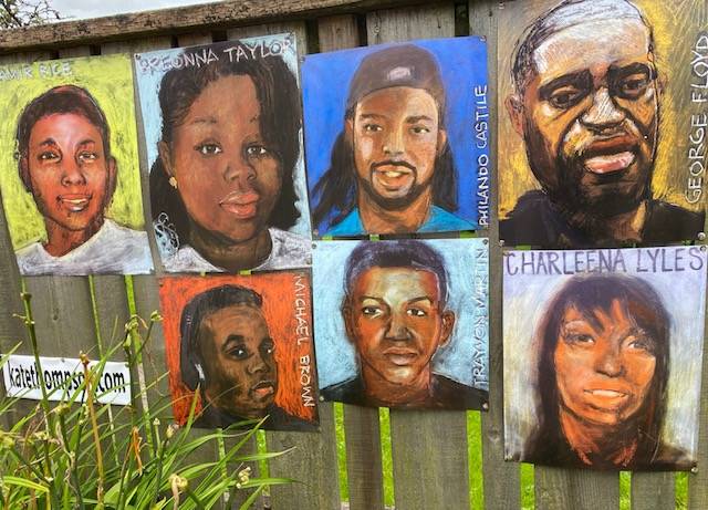 This artwork seen in Juneau depicts Black people who in recent years have died in high-profile, violent incidents. (Courtesy Photo | Denise Carroll)