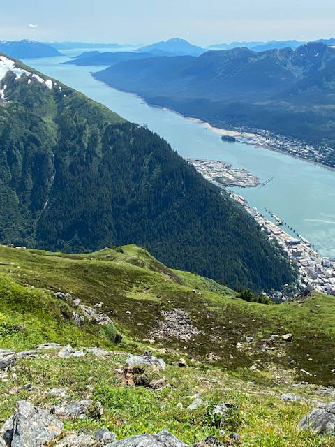 This photo shows the view of downtown, Gastineau Channel and all the way to Taku inlet from the top of Mount Juneau on July 29, 2020. (Courtesy Photo / Denise Carroll)