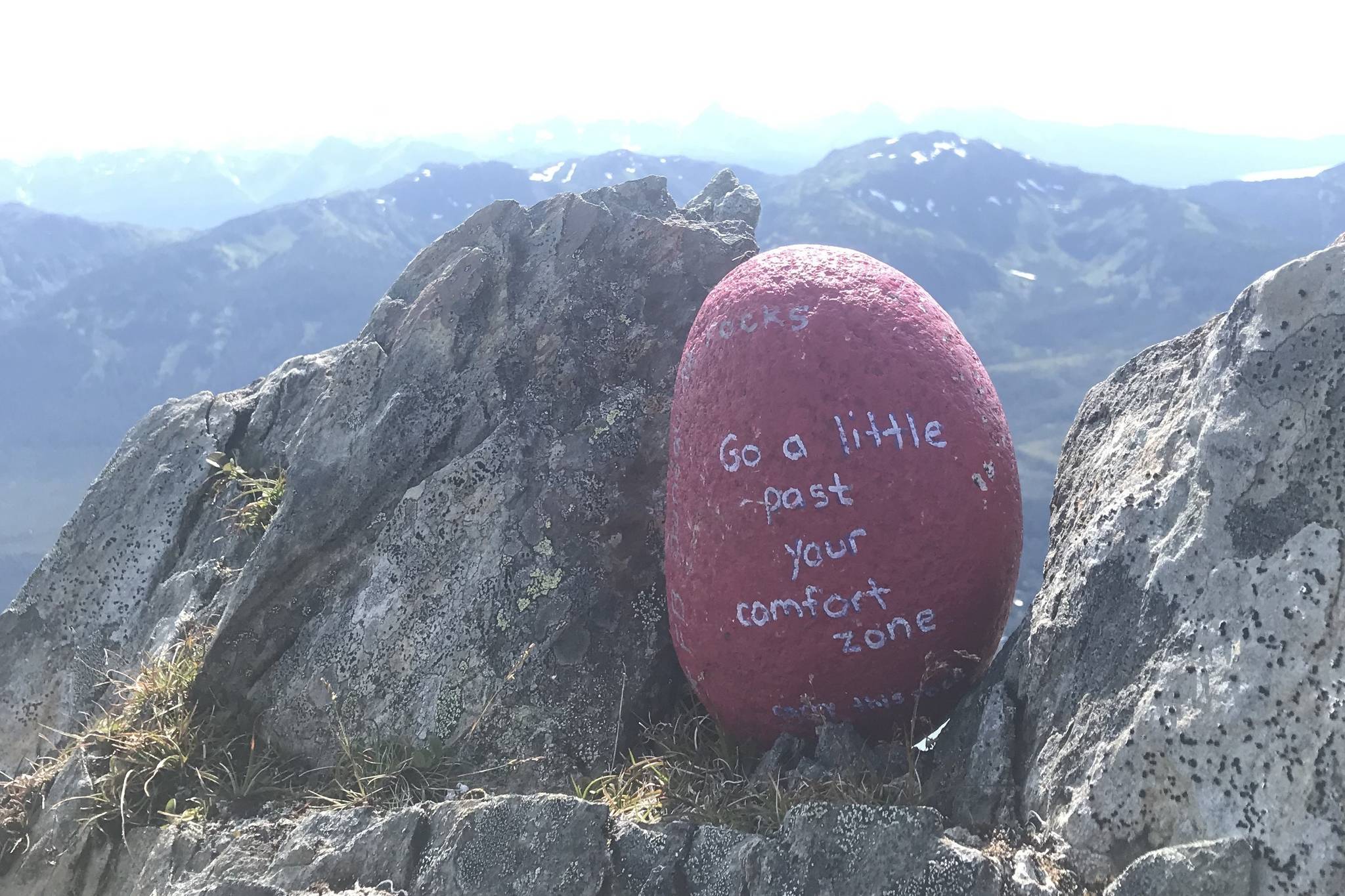 Courtesy photo / Owen Hatcher                                 An inspirational rock atop Gastineau Peak seen as Owen Hatcher summited five of Juneau’s major peaks on Wednesday, July 29, 2020.
