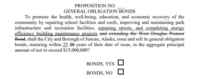 This screenshot shows the text of the proposed proposition for the municipal election in October. (Courtesy photo / City and Borough of Juneau)