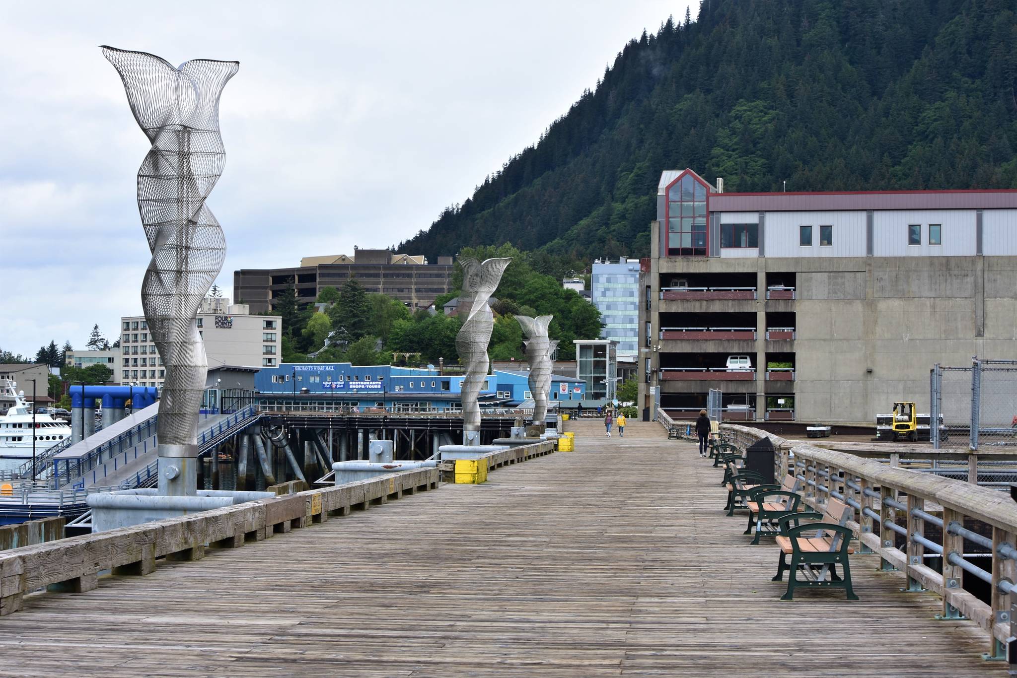 An empty downtown port on Sunday, June 12, 2020. The coronavirus pandemic effectively shut down the tourist industry for the 2020 season. Southeast Alaska has been hit particularly hard by job loss, but jobs are down throughout the state, according to state data. (Peter Segall / Juneau Empire File)