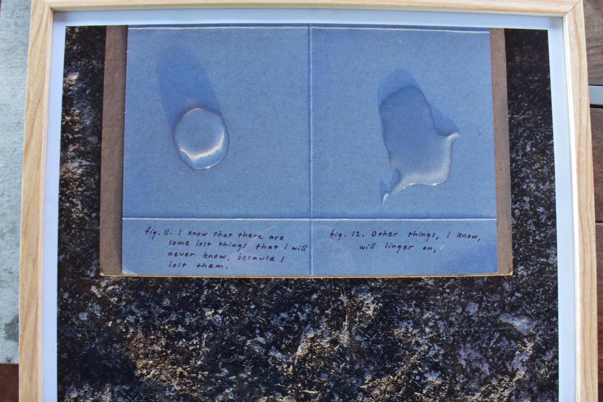 Sitka-based artist Ellie Schmidt submitted this work. On the left it reads: “Fig. 11 I know that there are some lost things that I will never know, because I lost them.” On the right, “Other things, I know, will linger on.” (Peter Segall / Juneau Empire)