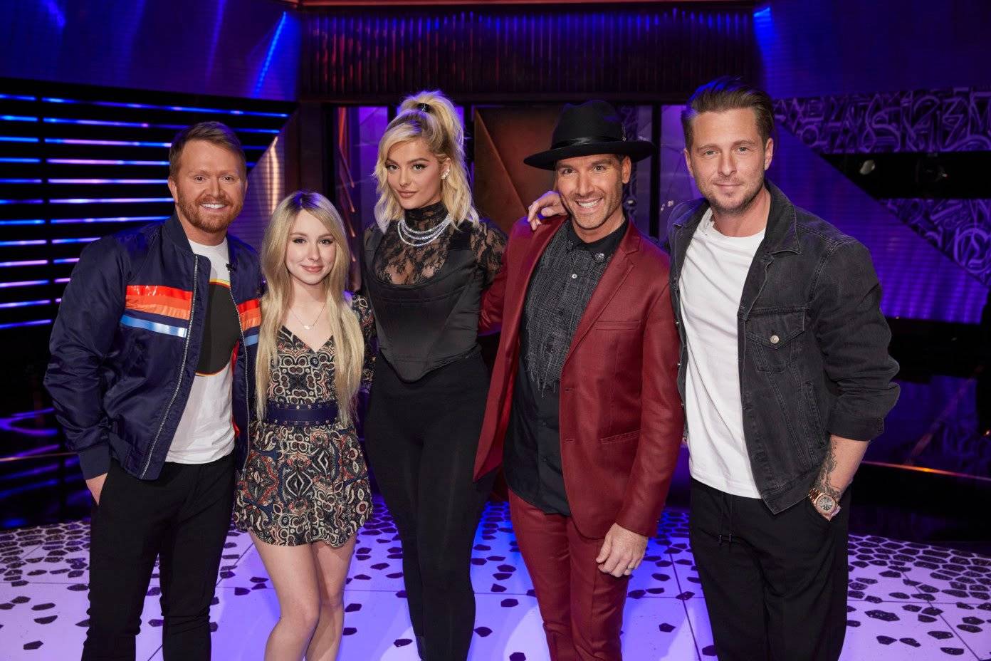 Shane McAnally, Anna Graceman, Bebe Rexha, Greg Scott, Ryan Tedder stand together. Graceman said she valued her experience on NBC’s “Songland.”(Courtesy Photo / Trae Patton, NBC)