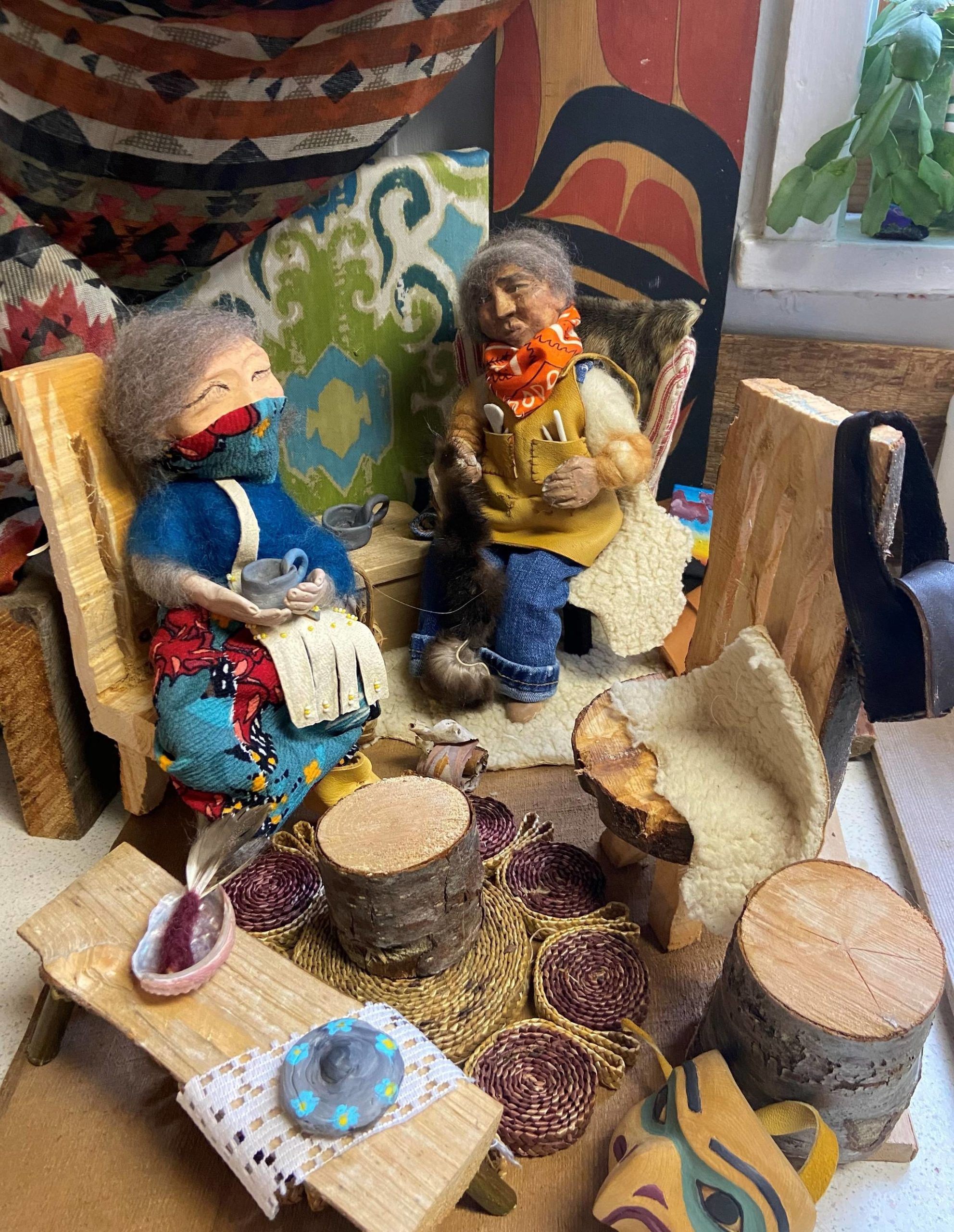 This photo shows diorama and doll art created by Kristina Cranston in Sitka. Dolls wear masks to protect each other from COVID-19. (Courtesy Photo/ Kristina Cranston)