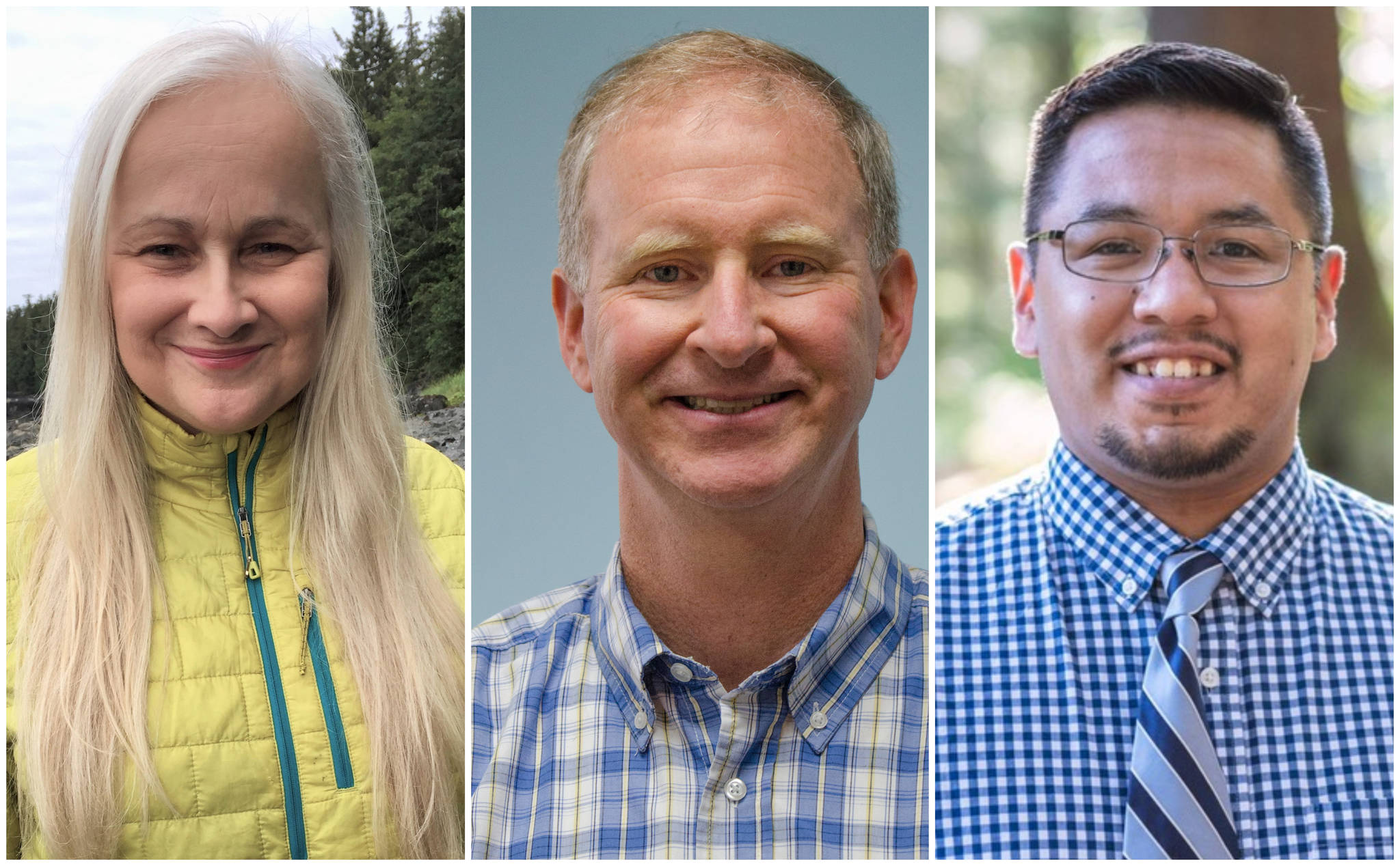 Maria Gladziszewski, Brian Holst, and Martin Stepetin are running uncontested for seats on the Assembly and Board of Education respectively. (Photo illustration / Juneau Empire)