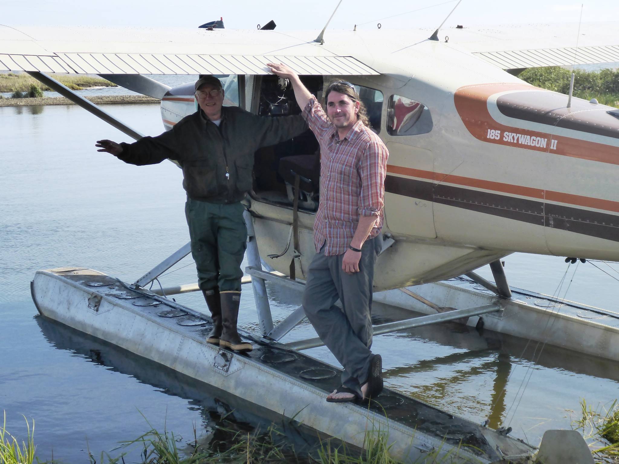 Pilot Jim Webster and scientist Ben Jones near Kotzebue in 2016. (Courtesy Photo / Guido Grosse)