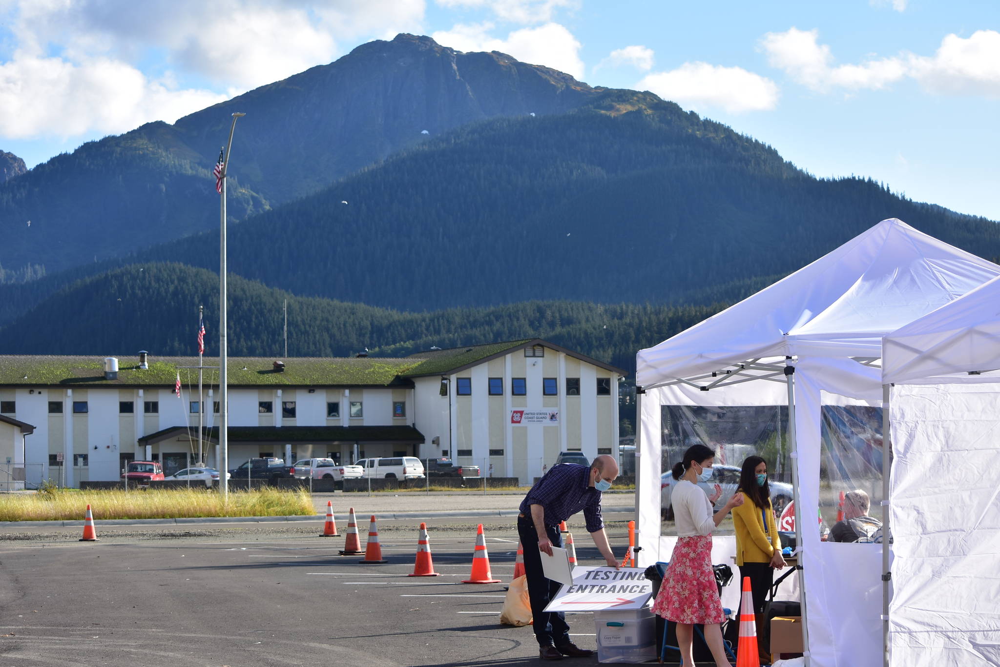Peter Segall / Juneau Empire                                 The City and Borough of Juneau set up additional testing centers in the parking lot of Centennial Hall on Thursday in downtown Juneau. Additional sites were needed to meet high demand for testing following a advisory earlier in the week. City officials said they would consider setting up the testing site again if the need arises.