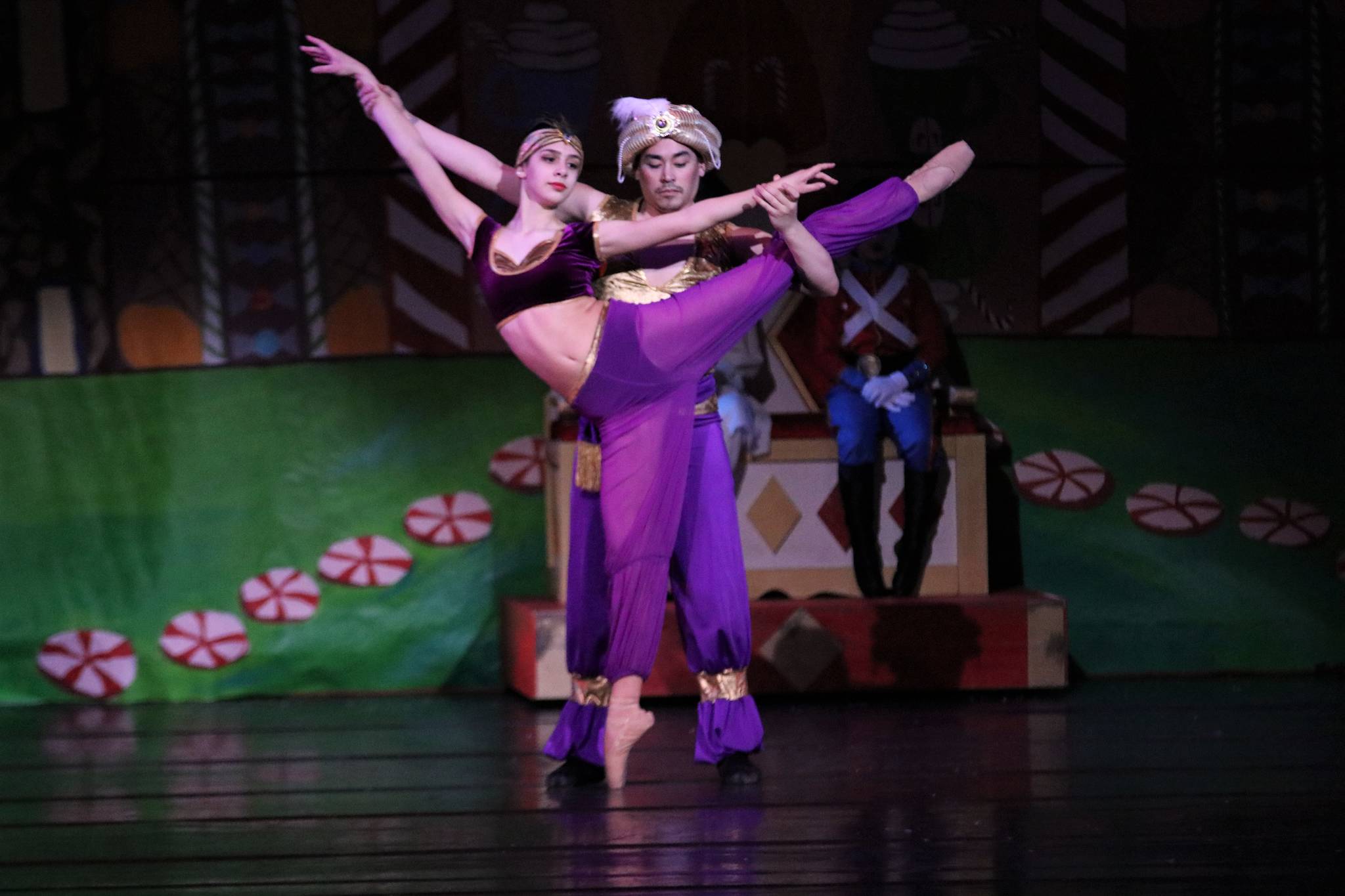 Lauryn Campos and Ty Yamaoka dance “Coffee” during Act 2 of “The Nutcracker” during a December 2019 performance. (Courtesy Photo / Juneau Dance Theatre)