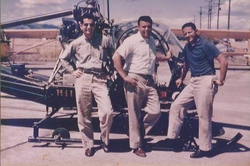 Kalman Markoe, center, with Hal Dorin and Max Fox in Corvallis, Oregon, in 1957. Markoe and his friends learned to fly helicopters from Nancy Livingston Stratford a pioneering woman helicopter pilot who would later live and fly in Juneau in the 1960’s and 70’s. (Courtesy Photo / Cori Scherer)