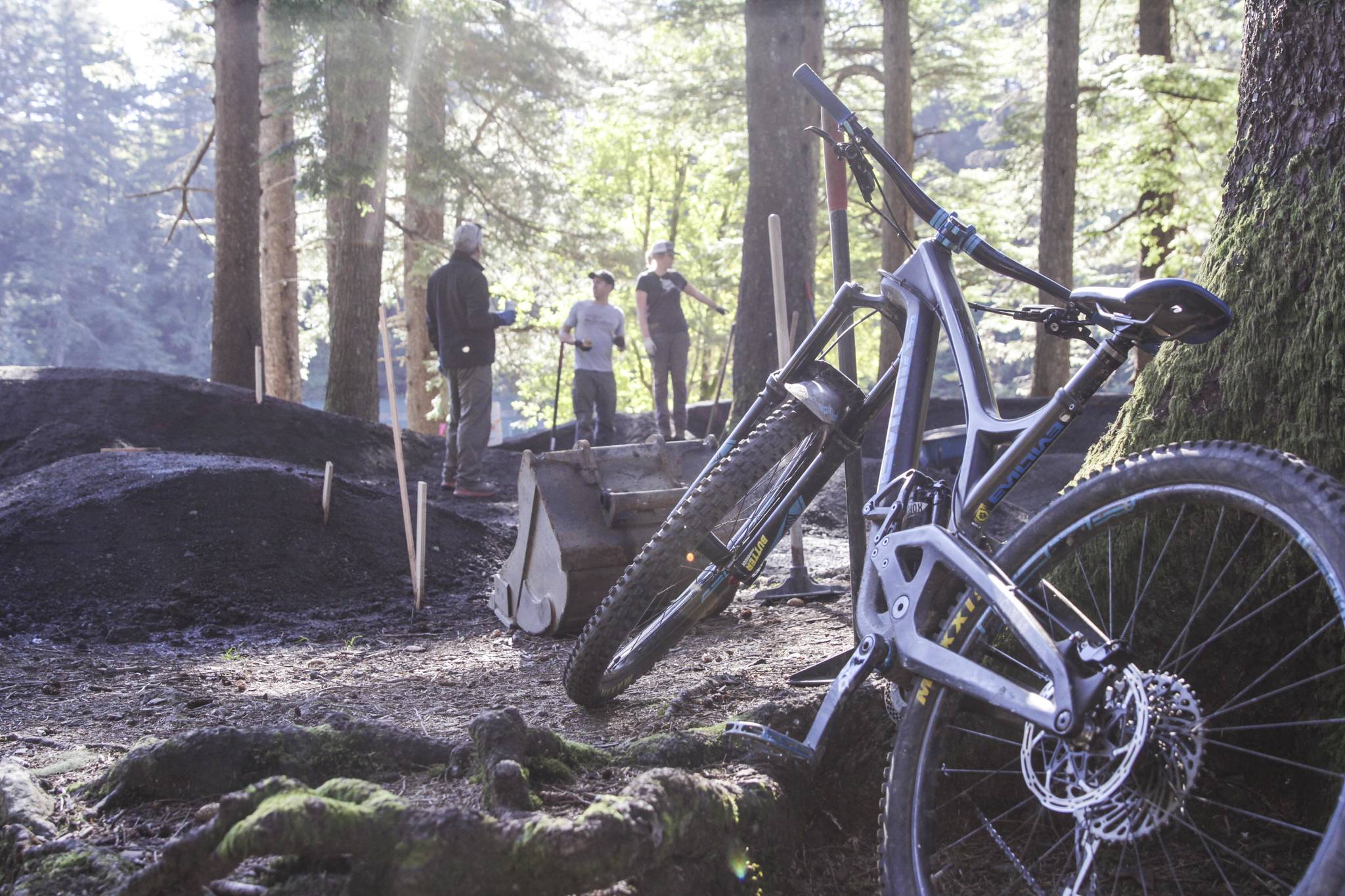 The Juneau Mountain Bike Alliance and City and Borough of Juneau are collaborating to finish a new pump track for bicycle riders in Cope Park, due to be finished within weeks, Sept. 16, 2020. (Michael S. Lockett / Juneau Empire)