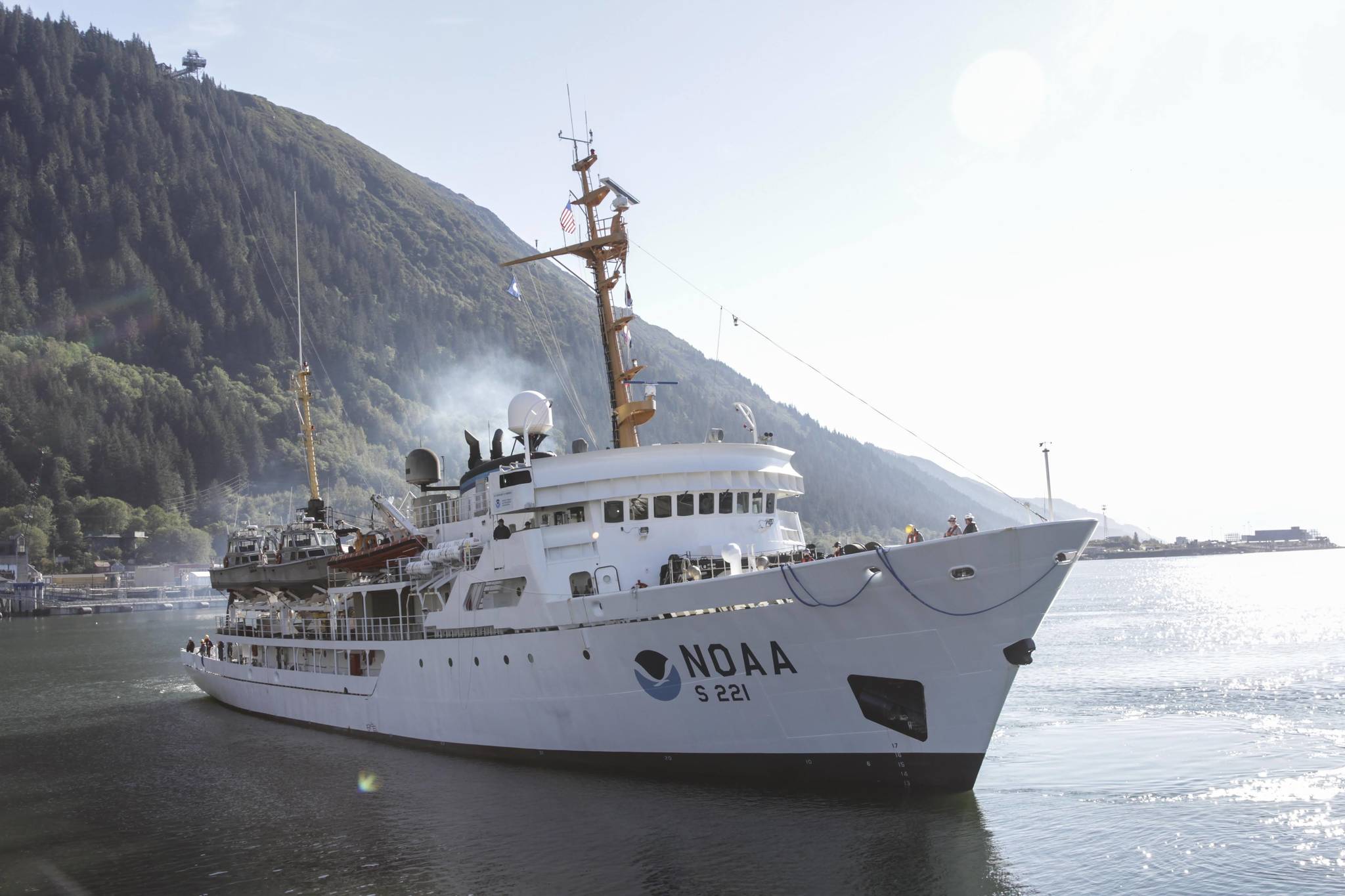Michael S. Lockett / Juneau Empire The National Oceanic and Atmospheric Administration vessel Rainier pulls into port Wednesday at Coast Guard Station Juneau for rest and replenishment of stores.