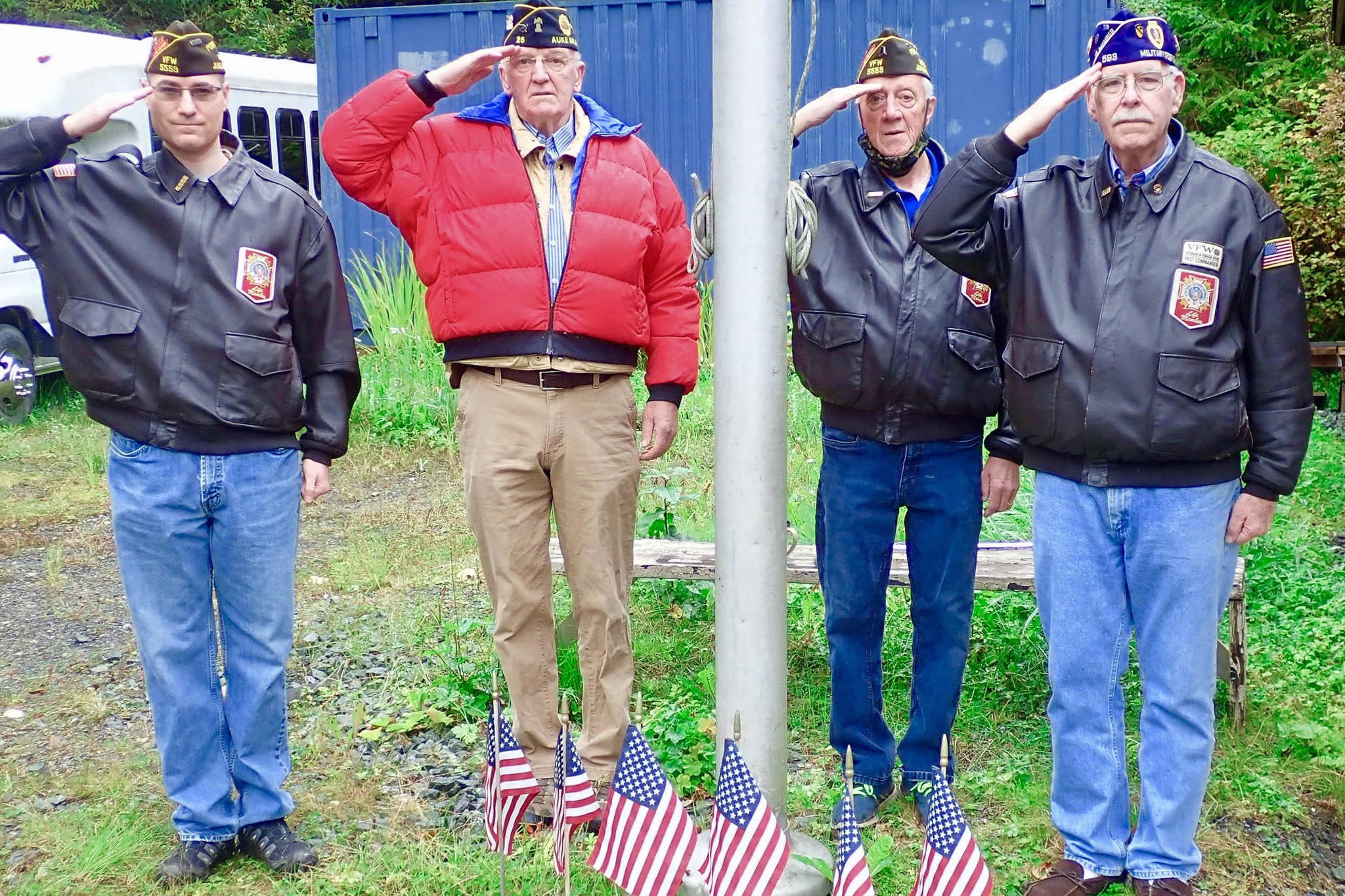 From left to right, Kirk Thorsteinson, Tom Dawson, Howard Colbert, and Tim Armstrong gather for Prisoner of War/Missing in Action Recognition Day at the American Legion Post in Juneau. The holiday us held on the third Friday of every September to remember the more than 81,900 missing American service members. (Courtesy photo / Tom Dawson)