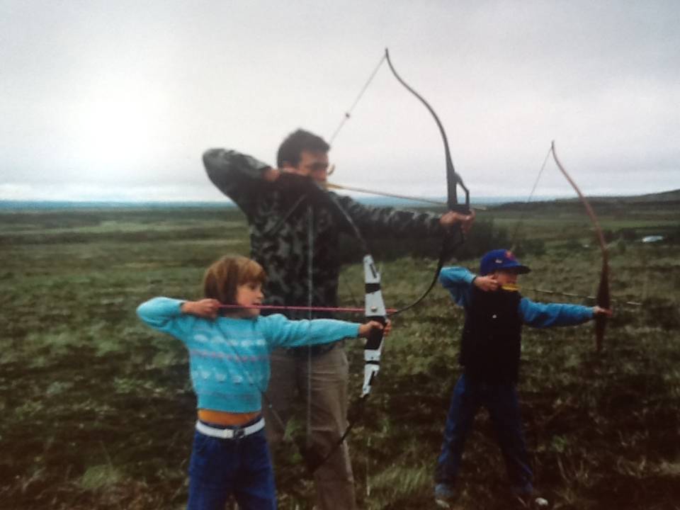 Tia Shoemaker practices her archery with her dad and brother on the Alaska Peninsula. She has been helping out on moose hunts since she was 10. When she was 12 or 13, she started helping on brown bear hunts. When Tia was 18, she got her assistant guide license. She’s been working as a wilderness guide in different capacities ever since. (Courtesy Photo / Tia Shoemaker)