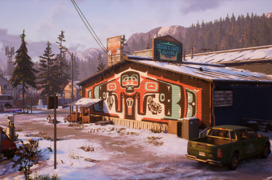 The Vecchi Store is a location featured in the recently released video game “Tell My Why.” The mural adorning the outside of the market was designed by Hoonah-based artist Gordon Greenwald. The game is set in a fictional Southeast Alaska village, and care was taken to realistically portray the region’s art and culture.(Courtesy Image / Xbox)