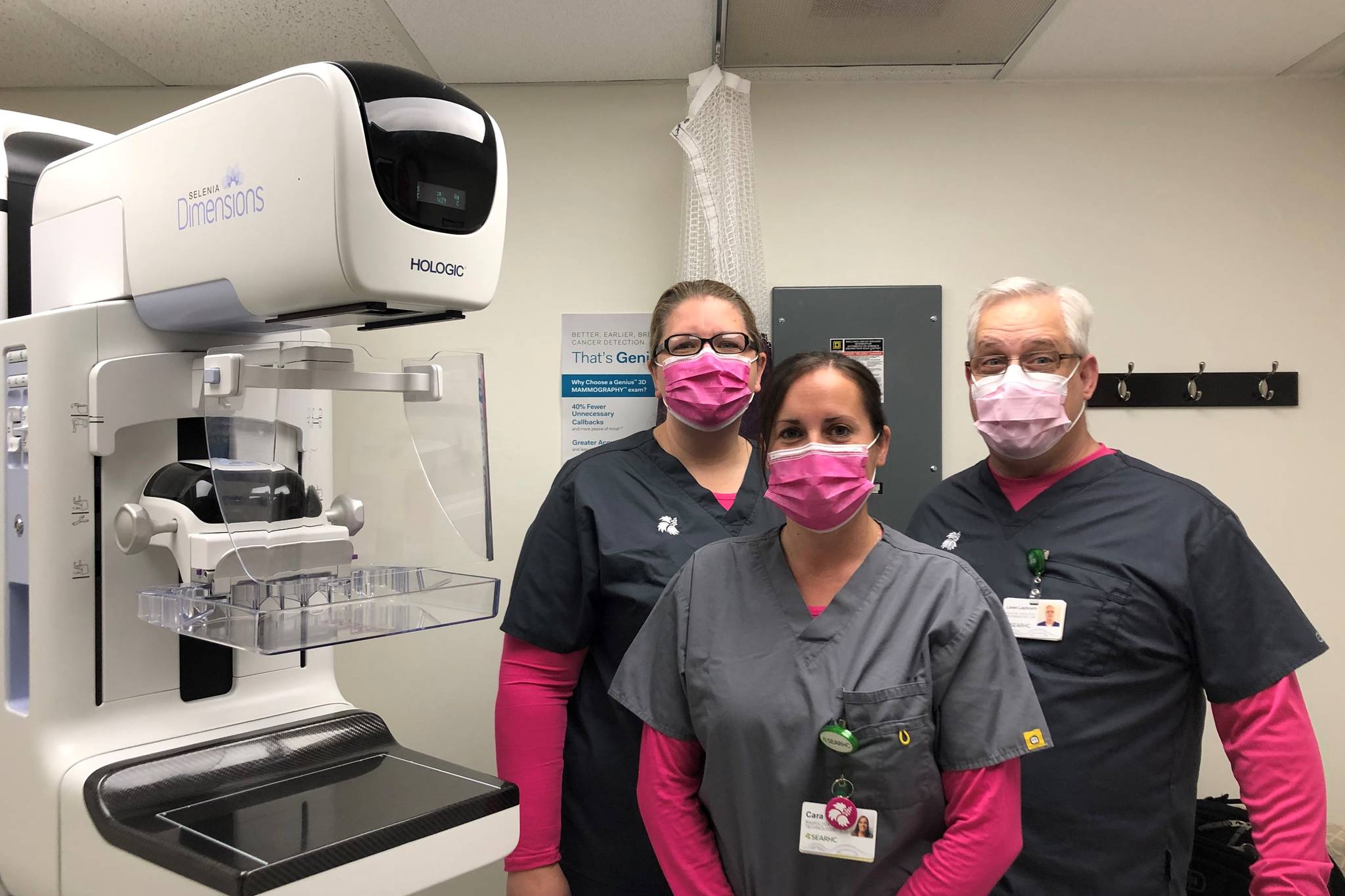 Courtesy photo / SEARHCSoutheast Alaska Regional Health Consortium staff in Wrangell pose with an imaging machine used for mammograms. In honor of October as Breast Cancer Awareness Month, SEARHC is offering free screenings to women in Sitka and Wrangell.