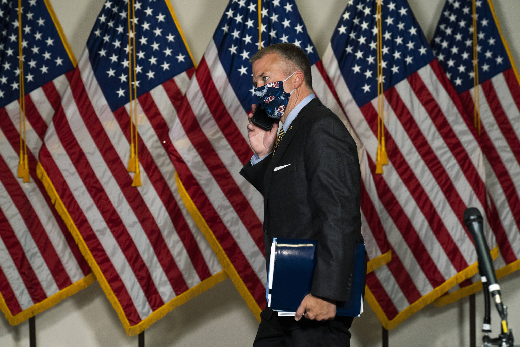 AP Photo / Manuel Balce Ceneta, File Sen. Dan Sullivan, R-Alaska, leaves a Senate Republican policy meeting on Capitol Hill in Washington. Sullivan said Tuesday, Oct. 6, 2020, he plans to vote for President Donald Trump, telling a radio program Trump and his administration “have been fully committed to helping our state.” Four years ago, after a 2005 video surfaced in which Trump made lewd comments about women, Sullivan cited the “reprehensible revelations” about Trump in withdrawing his support of Trump’s candidacy.
