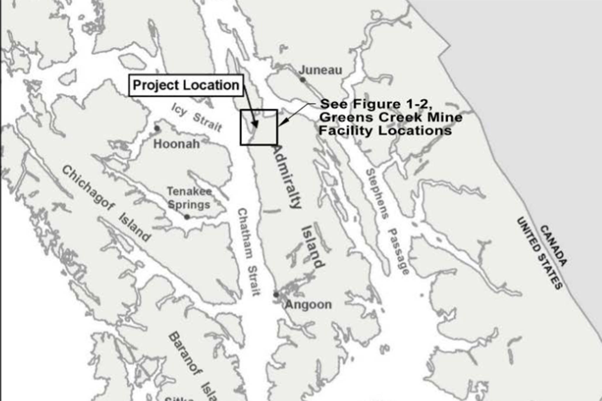 Courtesy Image / U.S Forest ServiceThis image shows the location of the proposed Hecla Greens Creek Mine extension.
