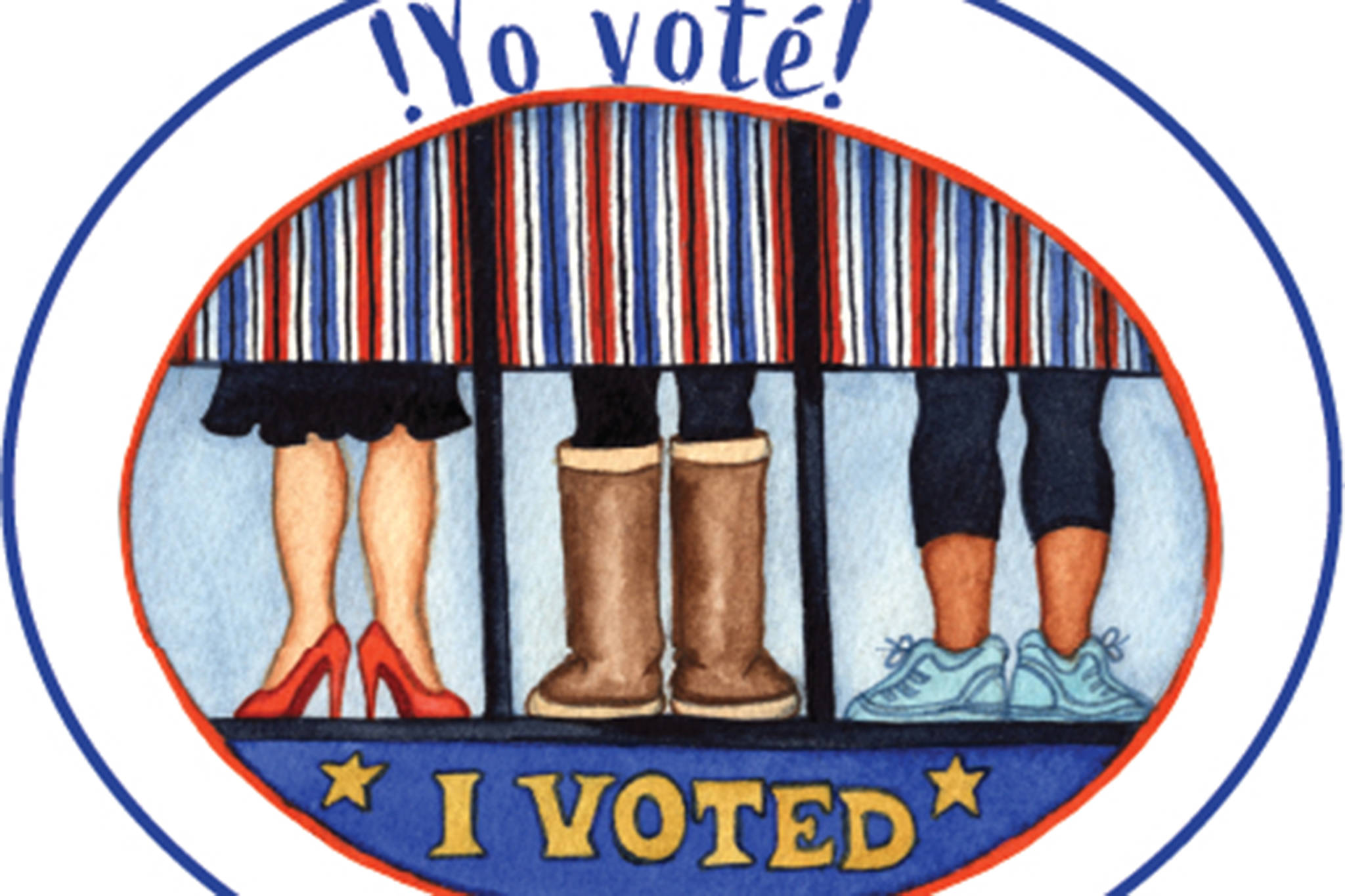 This Spanish-language “I Voted” sticker is among several designed by Alaskan artist Barbara Lavallee. The stickers will be available in English, Spanish, Koyukon, Gwich’in, Aleut, Tagalog, Alutiiq, Northern Inupiaq, Nunivak Cup’ig and Yup’ik, according to Alaska Division of Elections. (Courtesy Image / DOE)