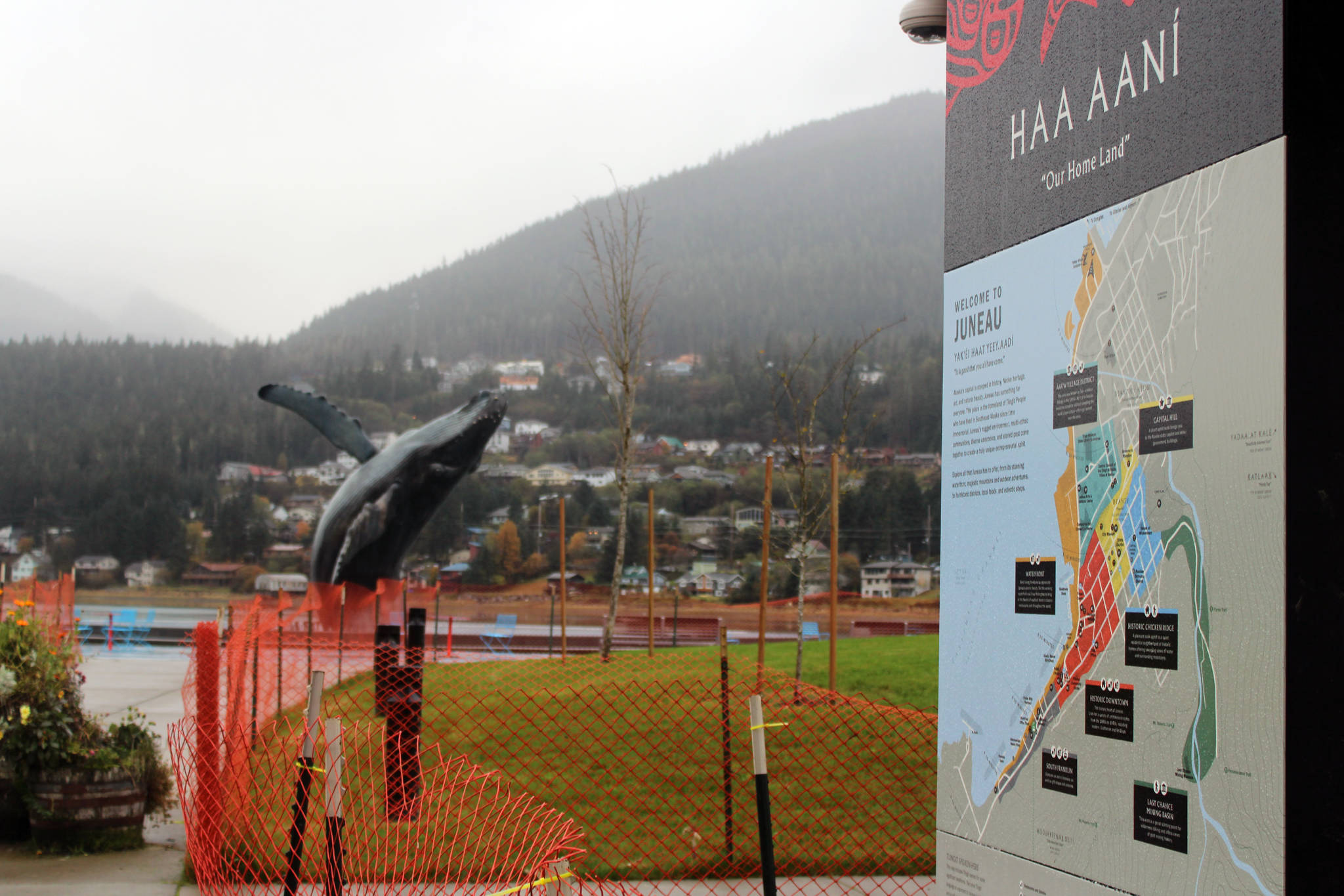 Ben Hohenstatt / Juneau Empire 
Downtown Juneau will soon have improved signage and maps like this one at Mayor Bill Overstreet Park for tourists as part of the Wayfinding Project on Oct. 10, 2020.