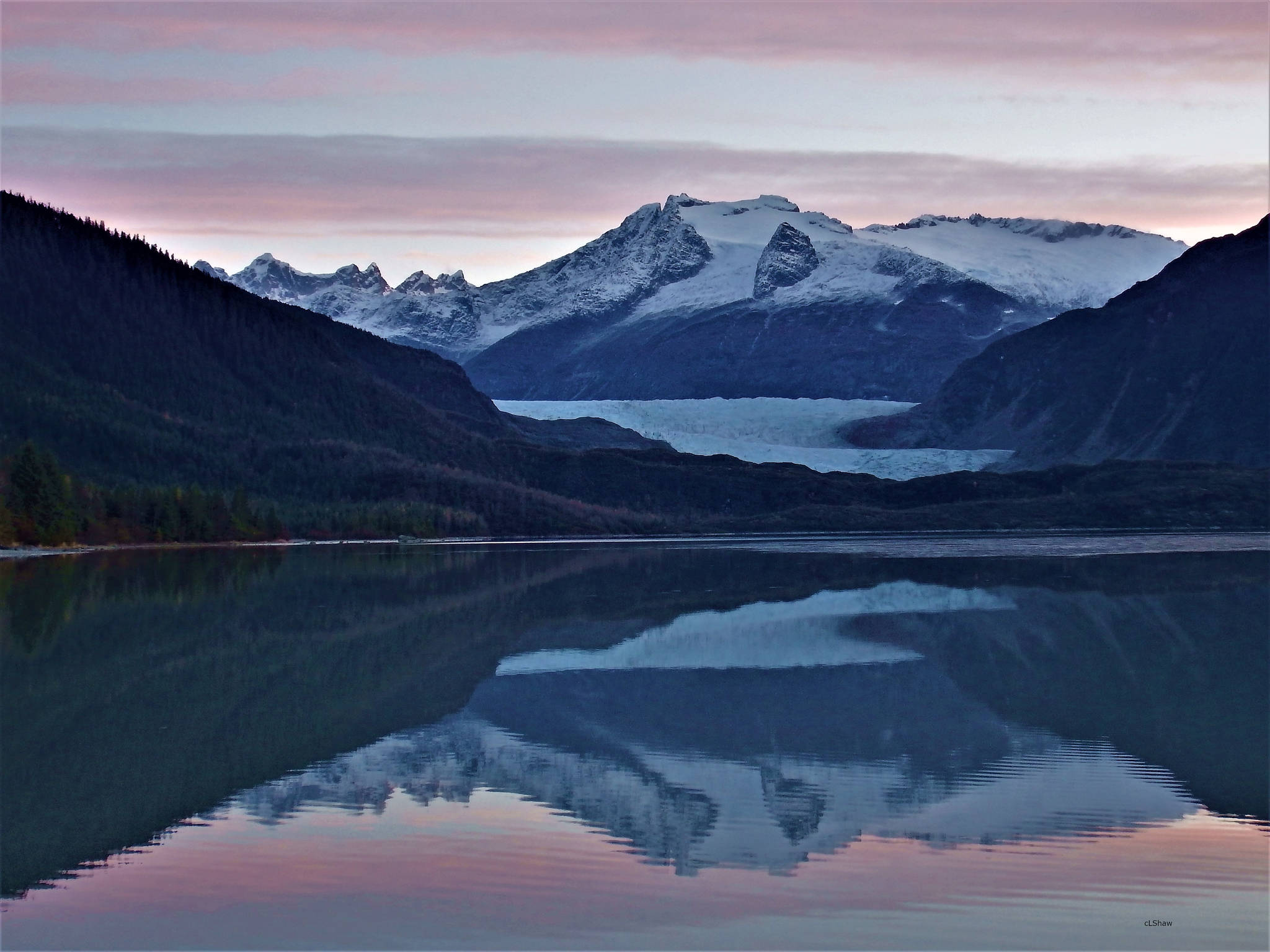 A sunrise is seen at Mendenhall Glacier on Oct. 17. (Courtesy Photo / Linda Shaw)