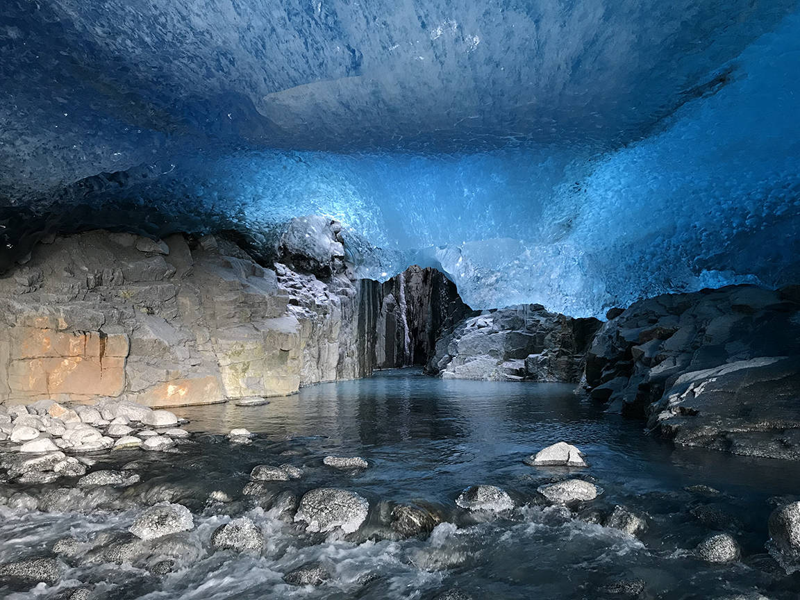 This ice cave shot was taken on Oct. 24 out at Eagle Glacier. The recent cold, dry snap allowed the canyon to become passable up to the ice cave.(Courtesy Photo /Cheryl Fellman,)