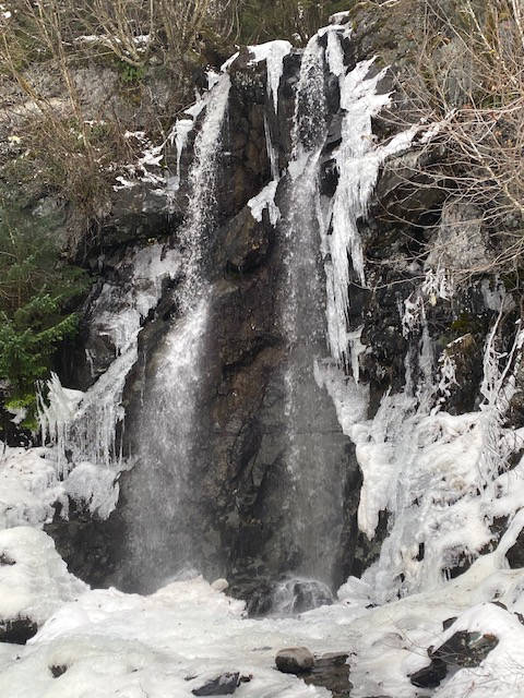 The splash from these twin falls creates a lacy, icy border as seen on N. Douglas Highway on Nov. 14. (Courtesy Photo / Denise Carroll)