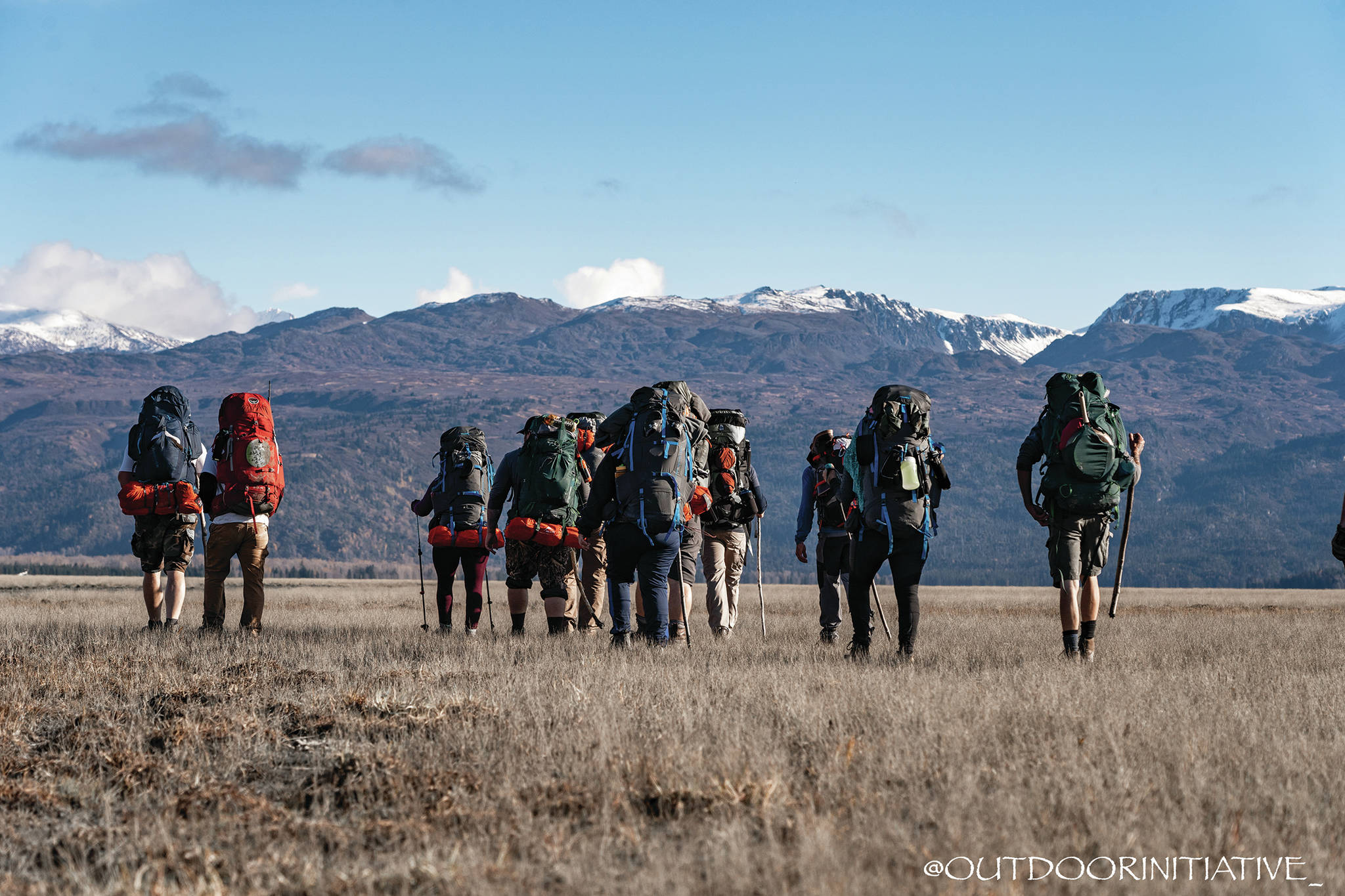 Veterans who participated in the 23rd Veteran trip to Homer, Alaska, hike in the Fox River Flats during their trip Oct. 11 to 16, 2020, near Homer, Alaska. (Photo by Anthony Droz/Outdoor Initiative)