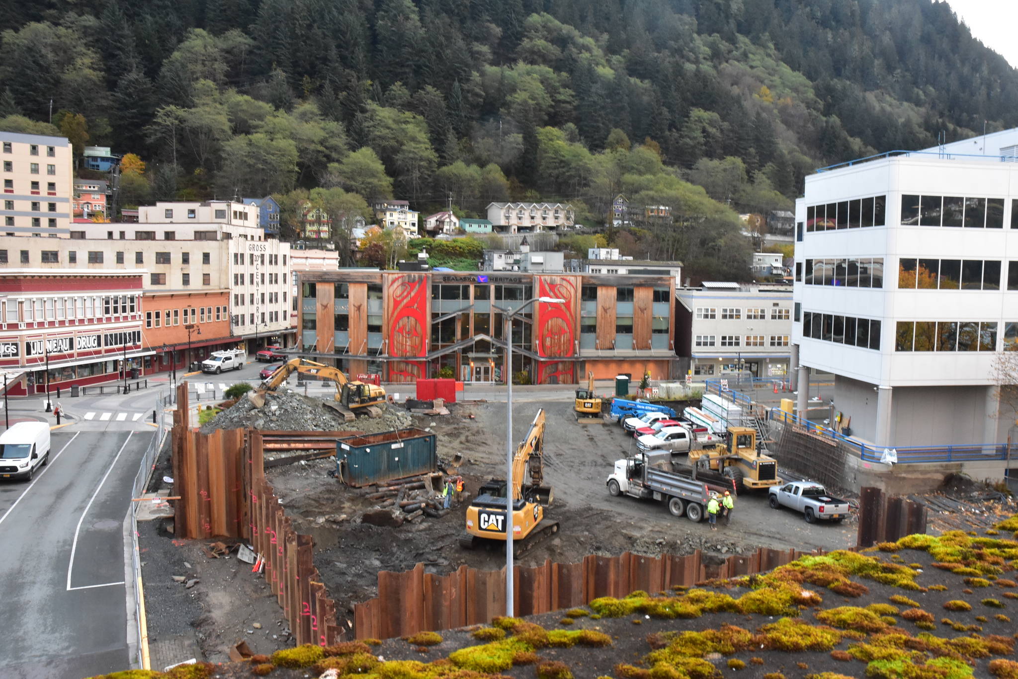 This photo taken Oct. 16 shows the in-progress site of the Sealaska Heritage Arts Campus. (Peter Segall / Juneau Empire File)