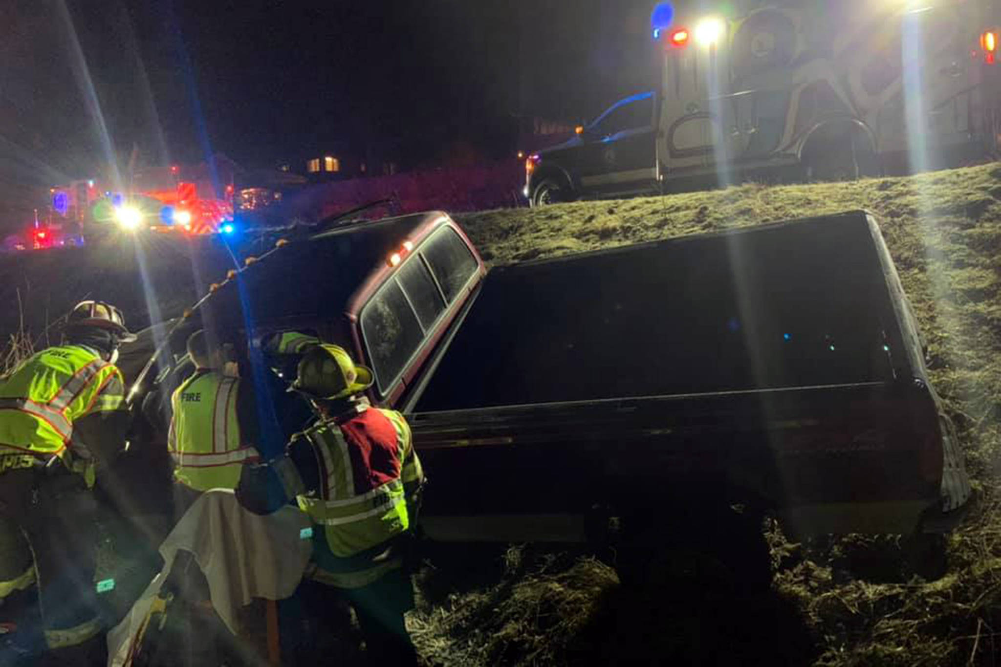 Capital City Fire/Rescue responds to a wreck in which a pickup truck slid off the road near Twin Lakes. (Courtesy Photo / CCFR)