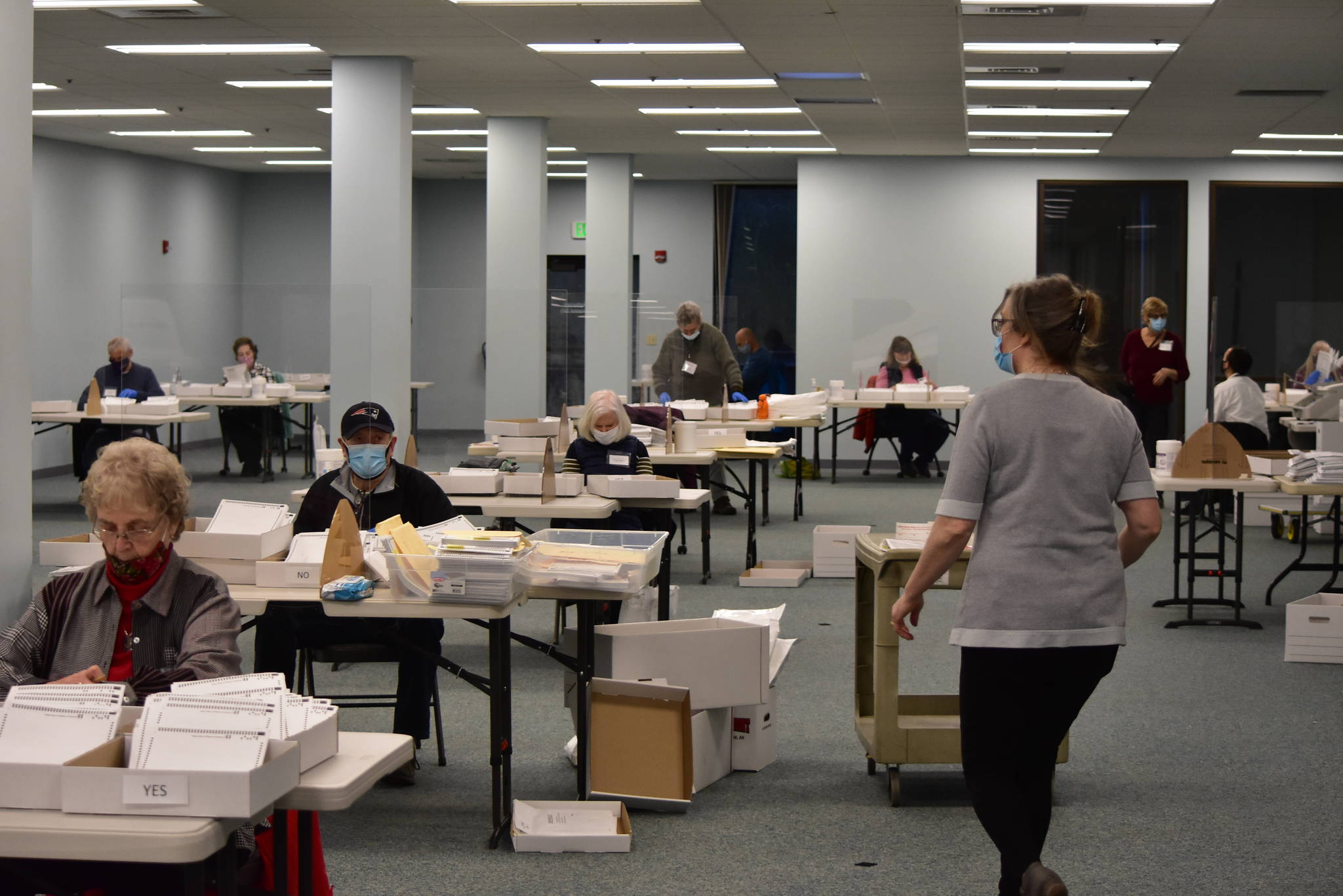 Division of Elections staff conducted an audit of the ballots for Measure 2 at the division’s offices at the Mendenhall Mall on Monday, Dec. 7, 2020. DOE announced the audit found no changes from the original count and the results remained the same as originally certified. (Peter Segall / Juneau Empire)