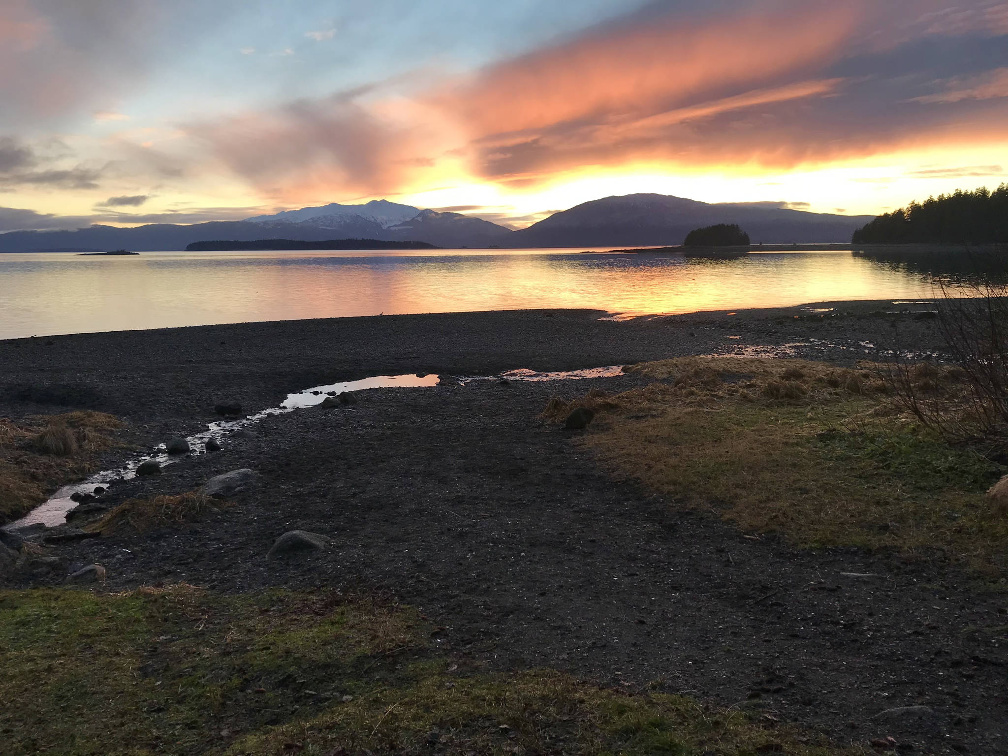 This photo was taken near Auke Recreation Area near Blue Jay Shelter. Portland Island is in the foreground, looking out toward the Chilkat Range, Dec. 26, 2020. (Courtesy Photo / Dick Fagnant)