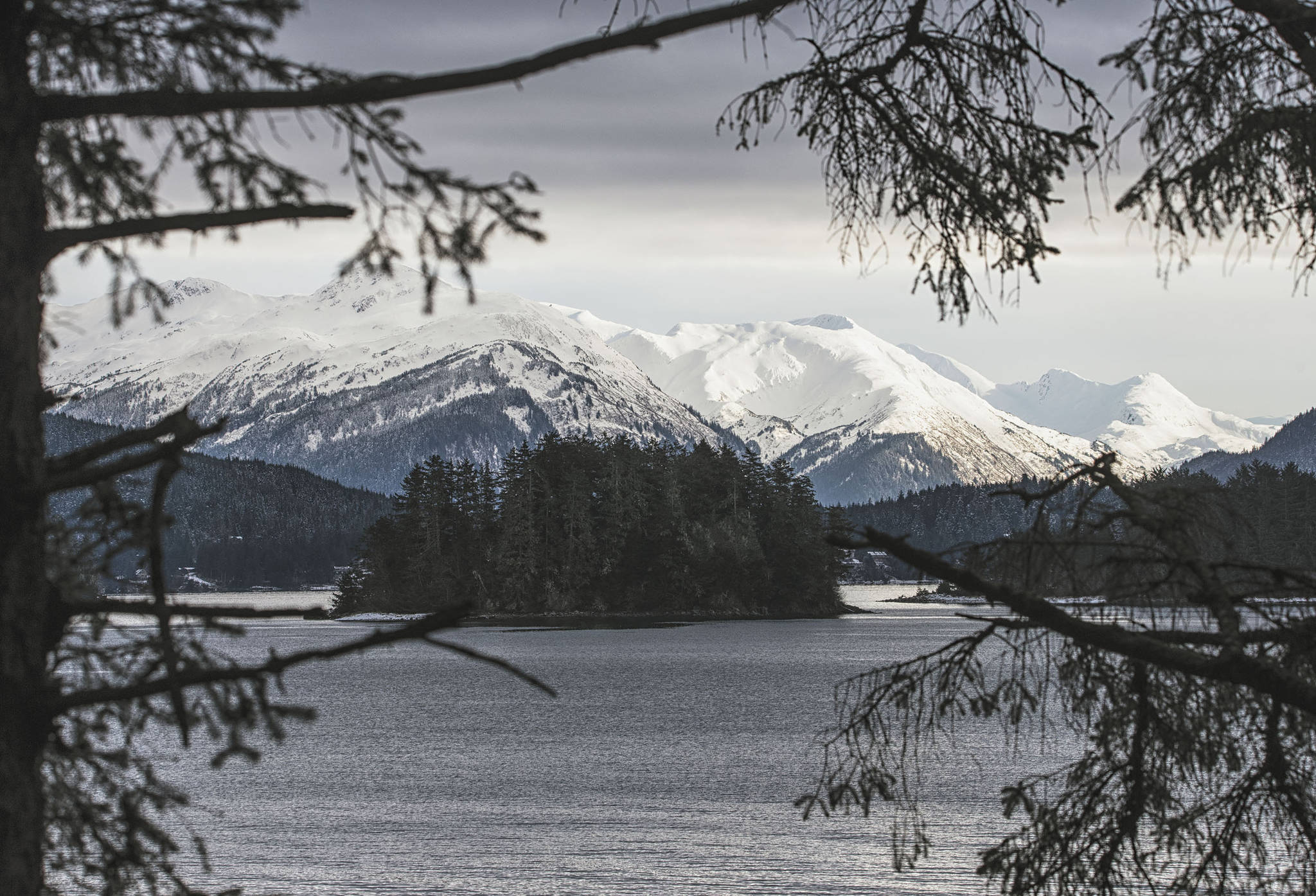 Mount Juneau and Mount Roberts are seen through Auke Recreation Cove on Jan. 28. (Courtesy Photo / Kenneth Gill, gillfoto)