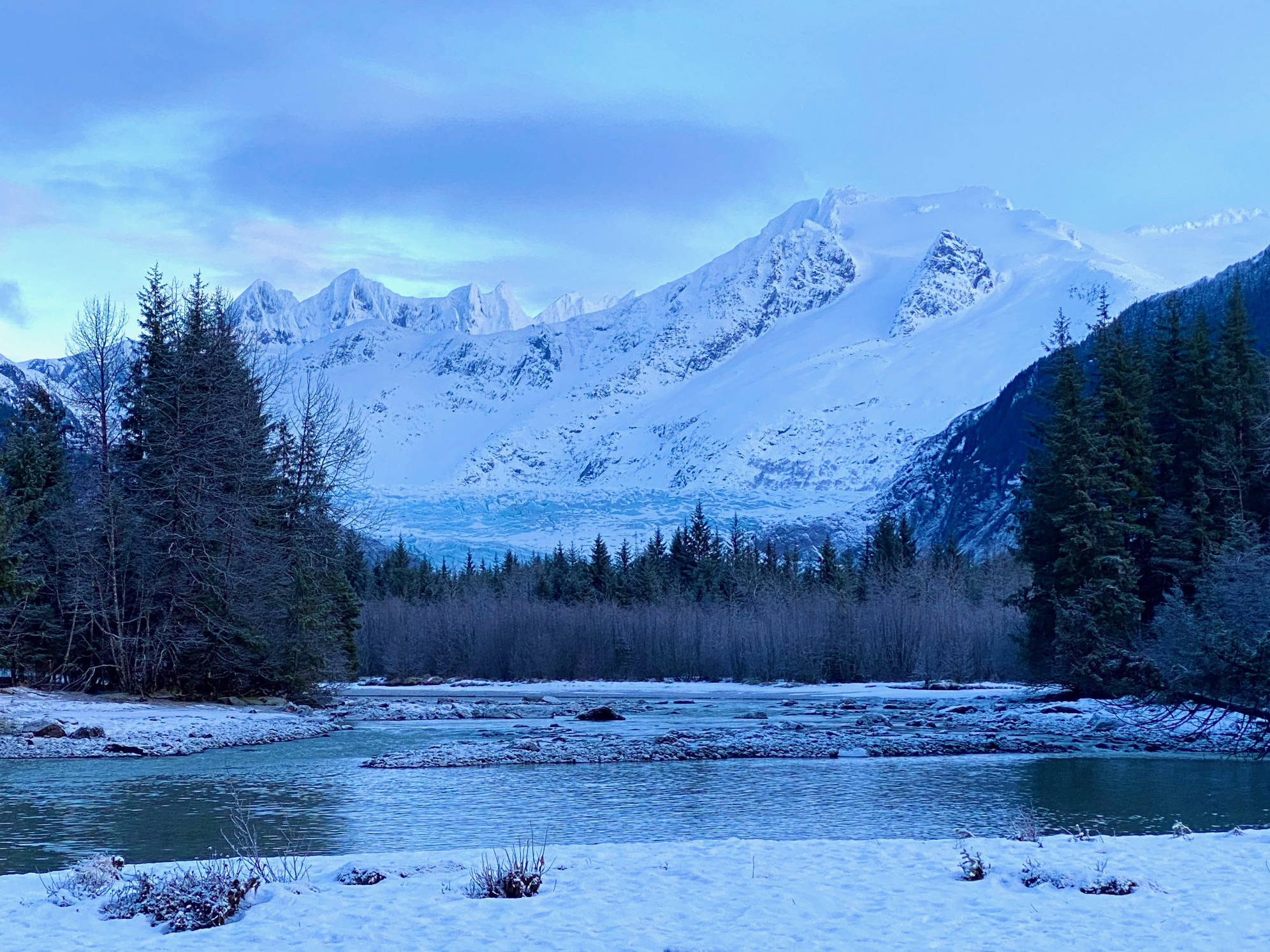 Mendenhall Glacier and Towers and Mount Wrather as seen from a Dredge Lake trail on Jan. 2. (Courtesy Photo / Denise Carroll)