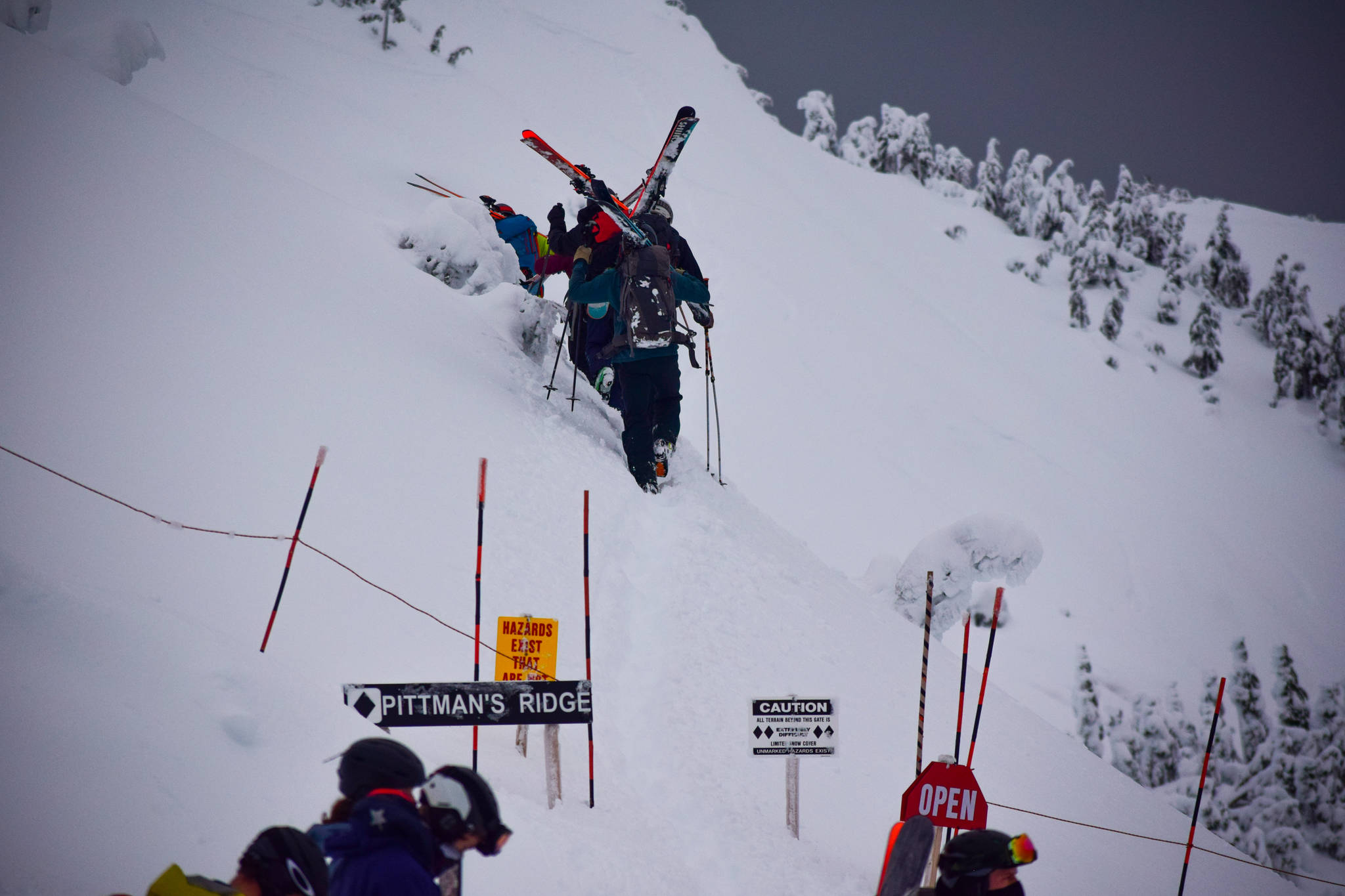 Winter sports enthusiasts set up for a run at Eaglecrest Ski Area. (Eaglecrest Ski Area)