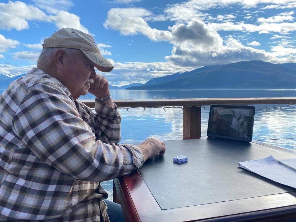 Vivian Faith Prescott / For the Capital City Weekly
Mickey Prescott plays a dice game via Zoom during the pandemic in Wrangell.