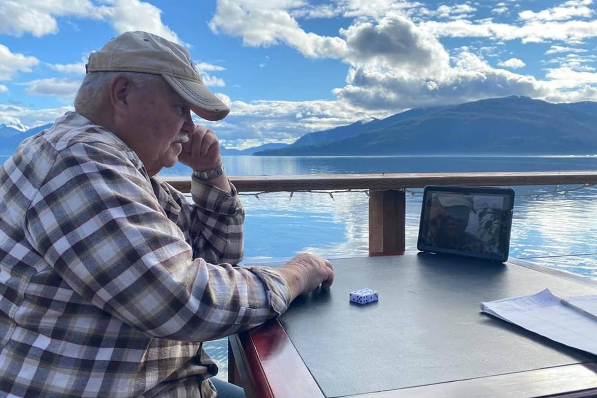 Mickey Prescott plays a dice game via Zoom during the pandemic in Wrangell.  (Vivian Faith Prescott / For the Capital City Weekly)