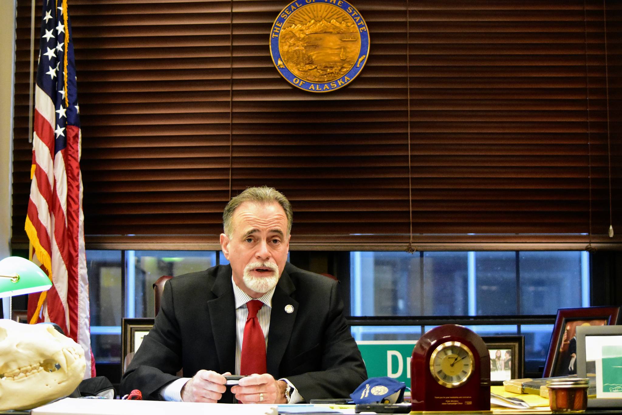 Senate President Sen. Peter Micciche, R-Soldotna, spoke with the Empire in his office at the capitol on Friday, Jan. 22, 2021, saying he was hopeful about finding a path forward for the state and that he wanted better communication between the Legislature and the public. (Peter Segall / Juneau Empire)