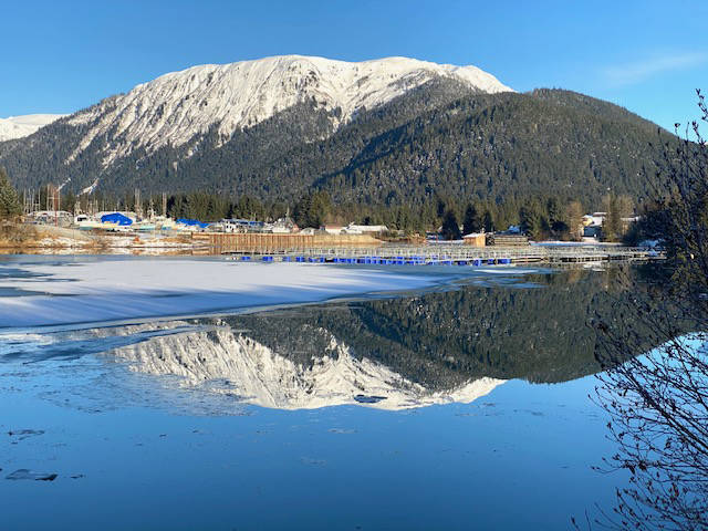 A reflection of Thunder mountain in the Mendenhall River at high Tide on an. 31, 2021. (Courtesy Photo / Denise Carroll)
